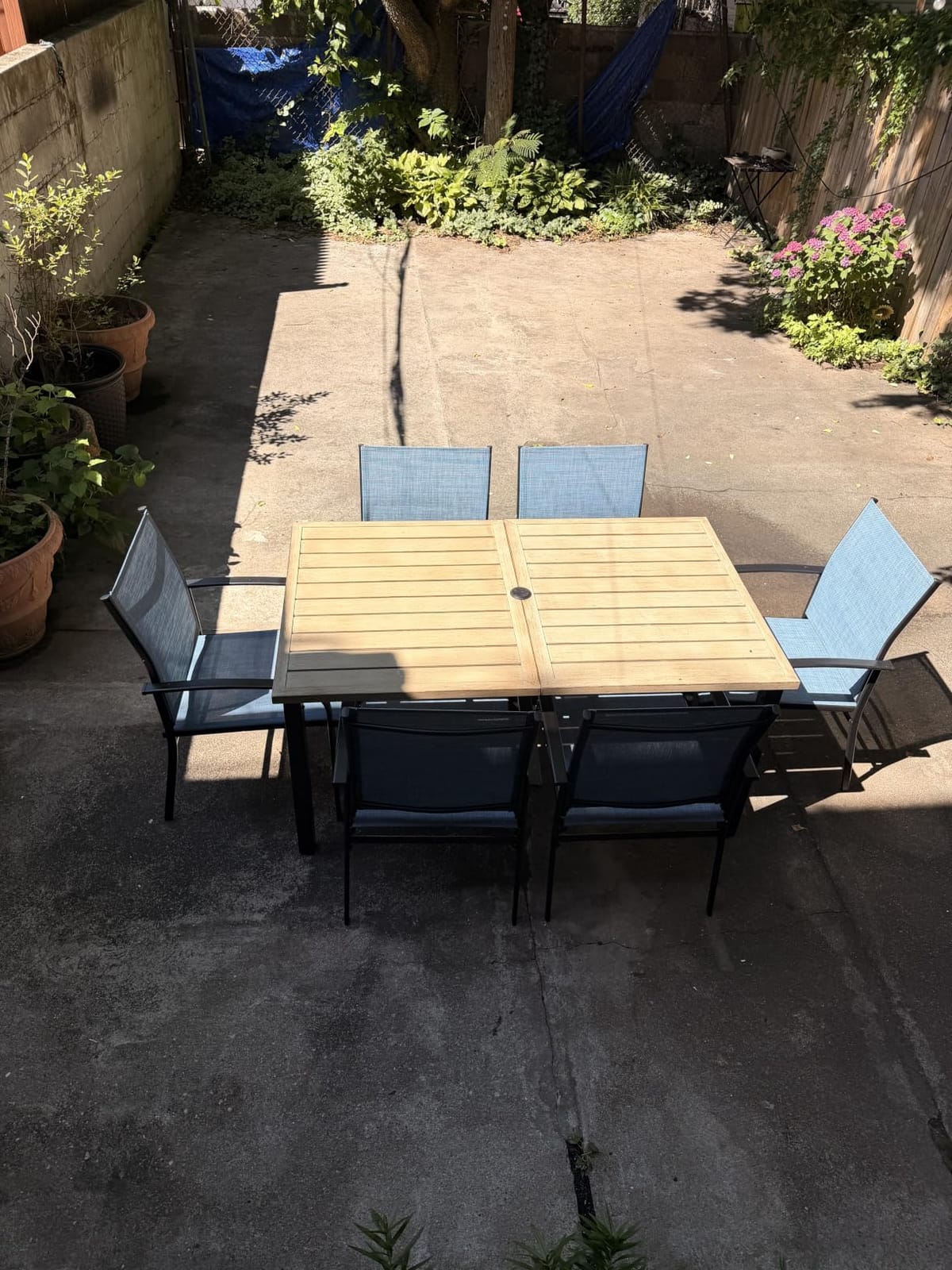 HERA'S HOUSE 7pc Patio Dining Set, Outdoor Wood-Like Metal Table & 6 Chairs | Brown textilene chairs + 60 inch rectangle table with umbrella hole. Waterproof, rust-resistant, all-weather for deck, garden customer photo 1
