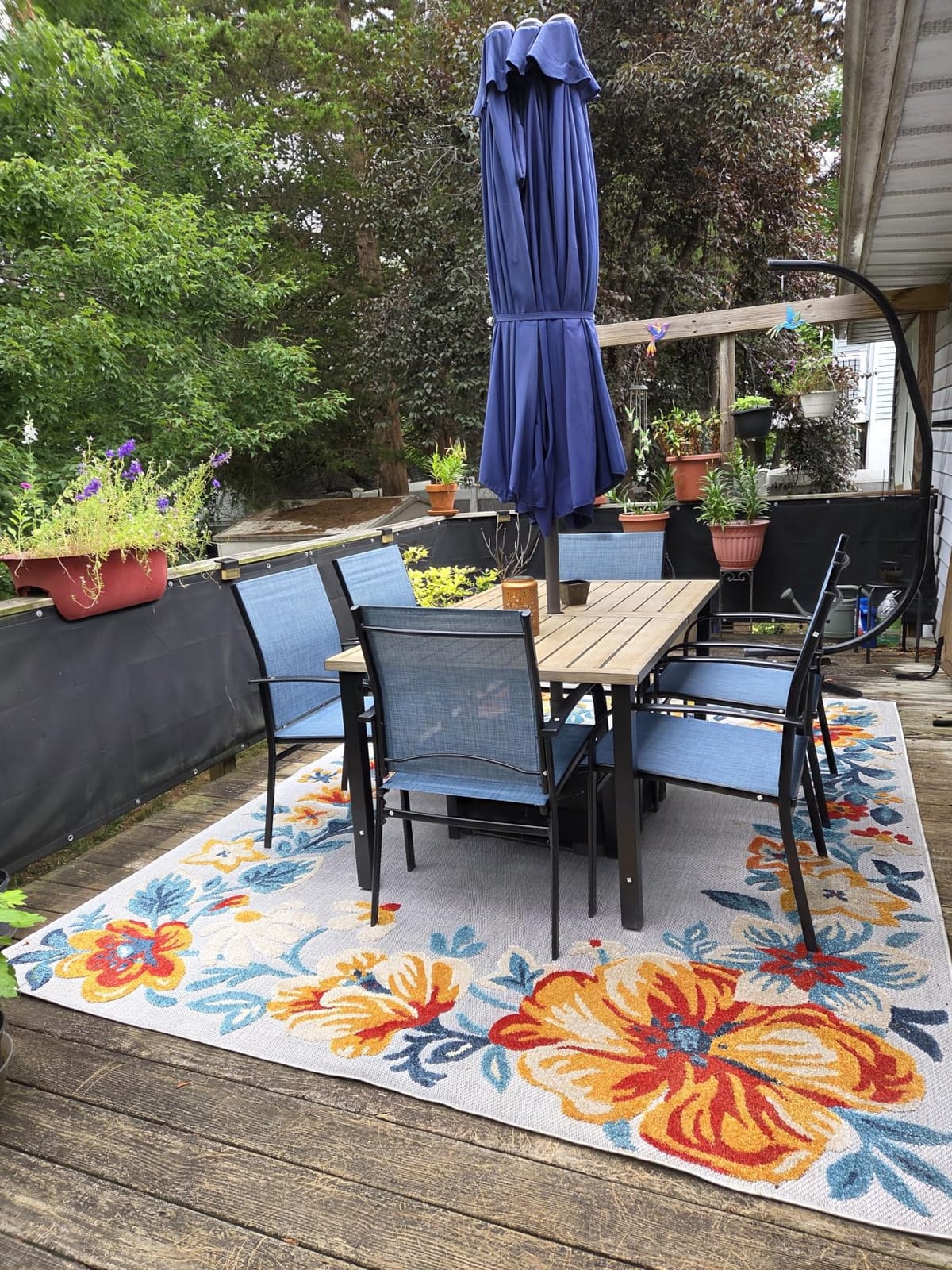 HERA'S HOUSE 7pc Patio Dining Set, Outdoor Wood-Like Metal Table & 6 Chairs | Brown textilene chairs + 60 inch rectangle table with umbrella hole. Waterproof, rust-resistant, all-weather for deck, garden customer photo 2