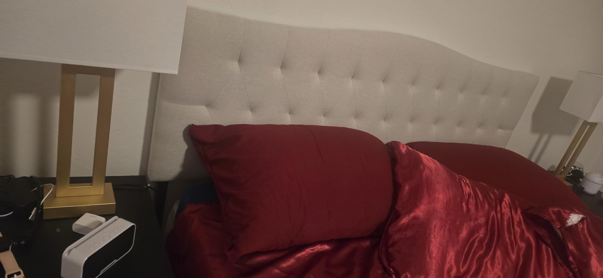 Tufted Upholstered Queen Size Headboard Only, Adjustable 38-50 in, Beige - Queen Headboard for Queen Size Bed, Durable Linen Fabric Headboards, Modern Diamon Design Wood Head Board customer photo 1