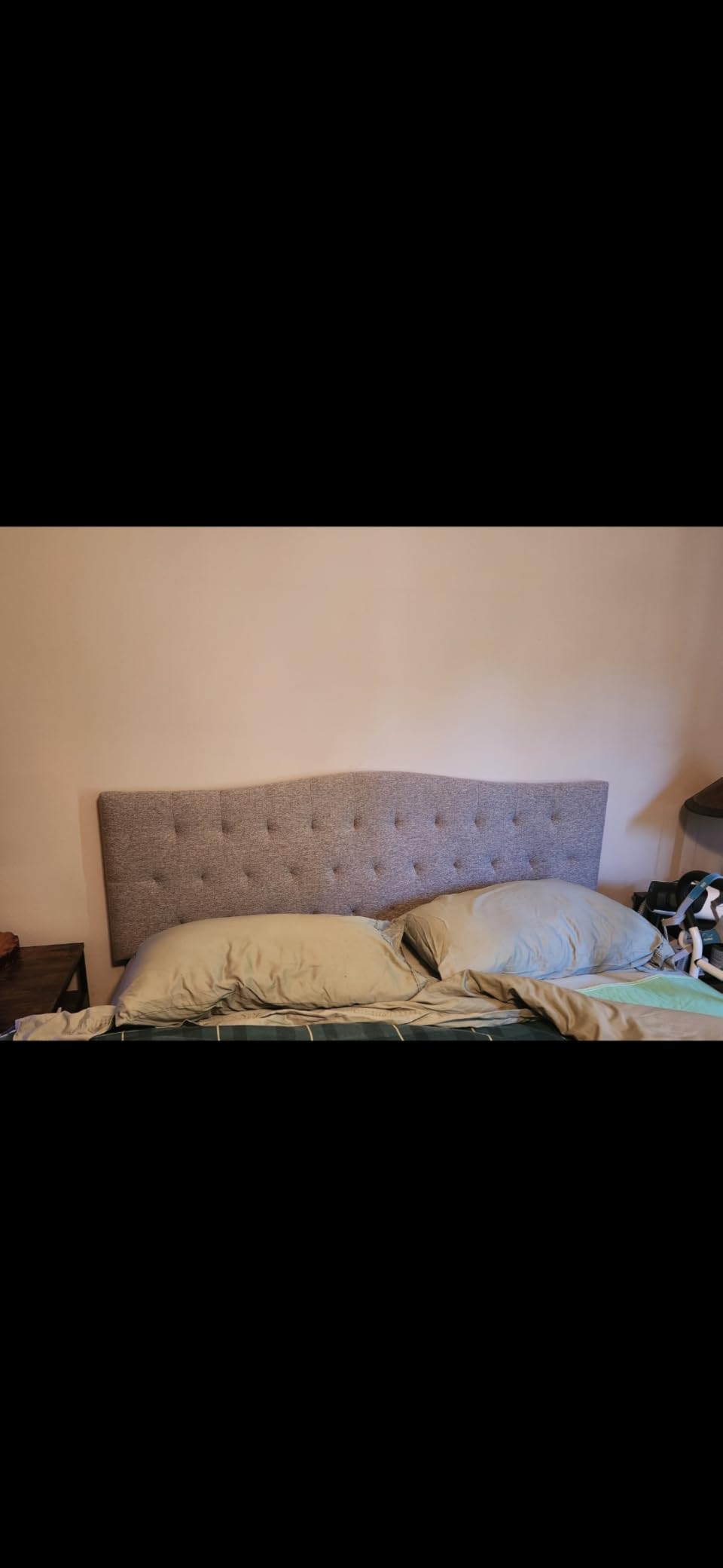 Tufted Upholstered Queen Size Headboard Only, Adjustable 38-50 in, Beige - Queen Headboard for Queen Size Bed, Durable Linen Fabric Headboards, Modern Diamon Design Wood Head Board customer photo 2
