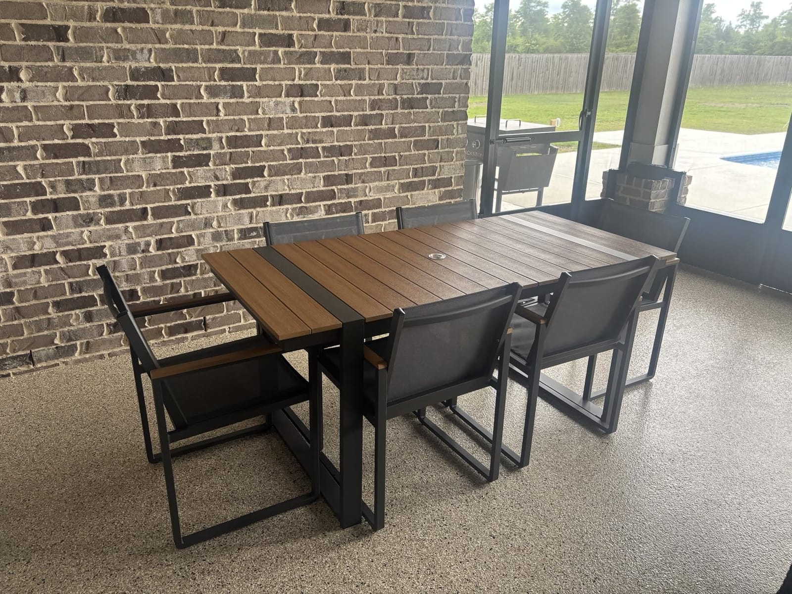 Outdoor Dining Set, Patio Table and Chairs Set, 7 Piece HDPS + Aluminum Patio Furniture Set with Umbrella Hole, Patio Dining Table Set (Gray-Teak) customer photo 1