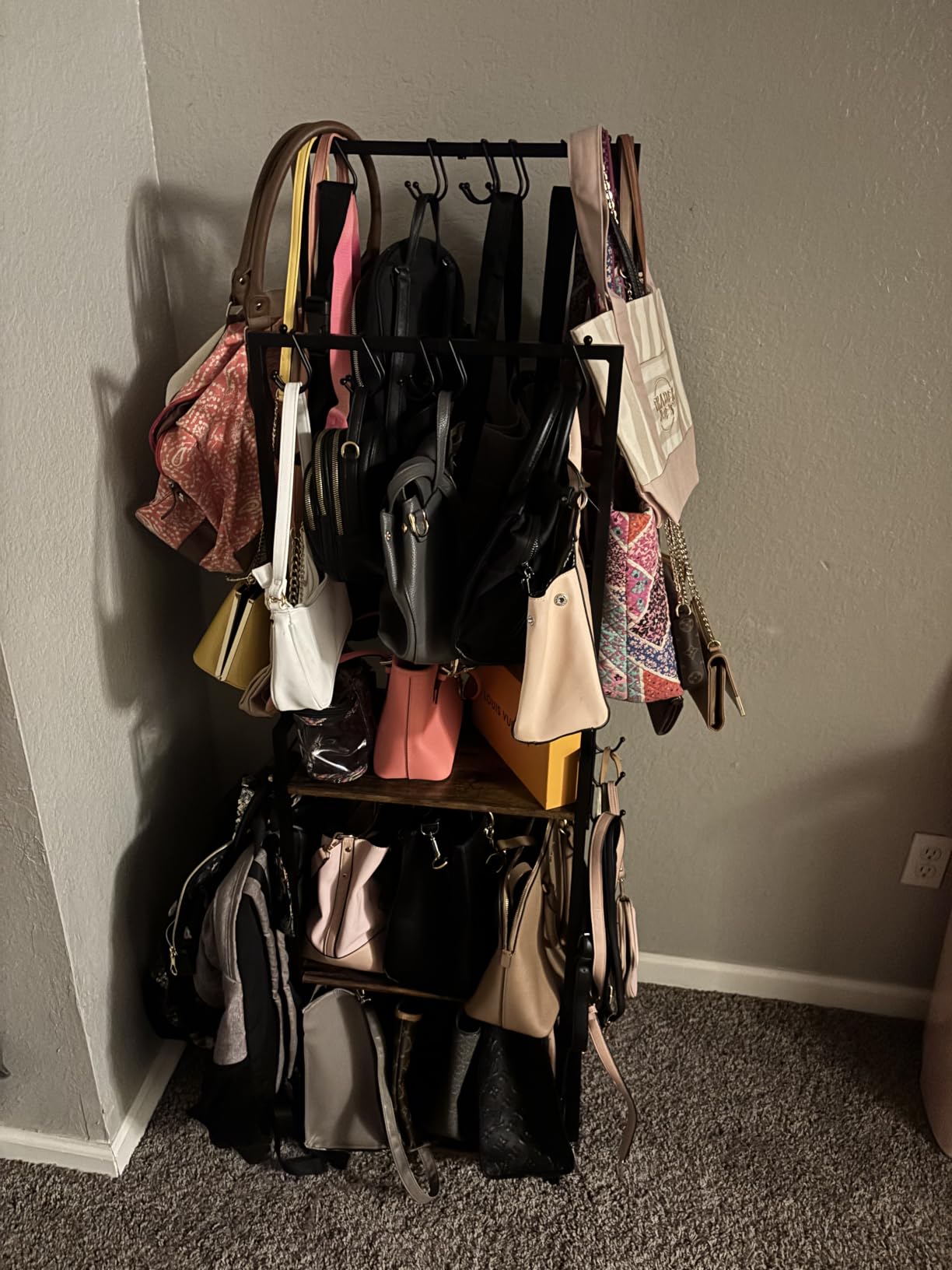 Tall Purse Organizer for Closet, Narrow & High-Capacity Handbag Organizer | Purse Rack Stand with 10 Purse Hanger & 6 Side Hooks customer photo 2