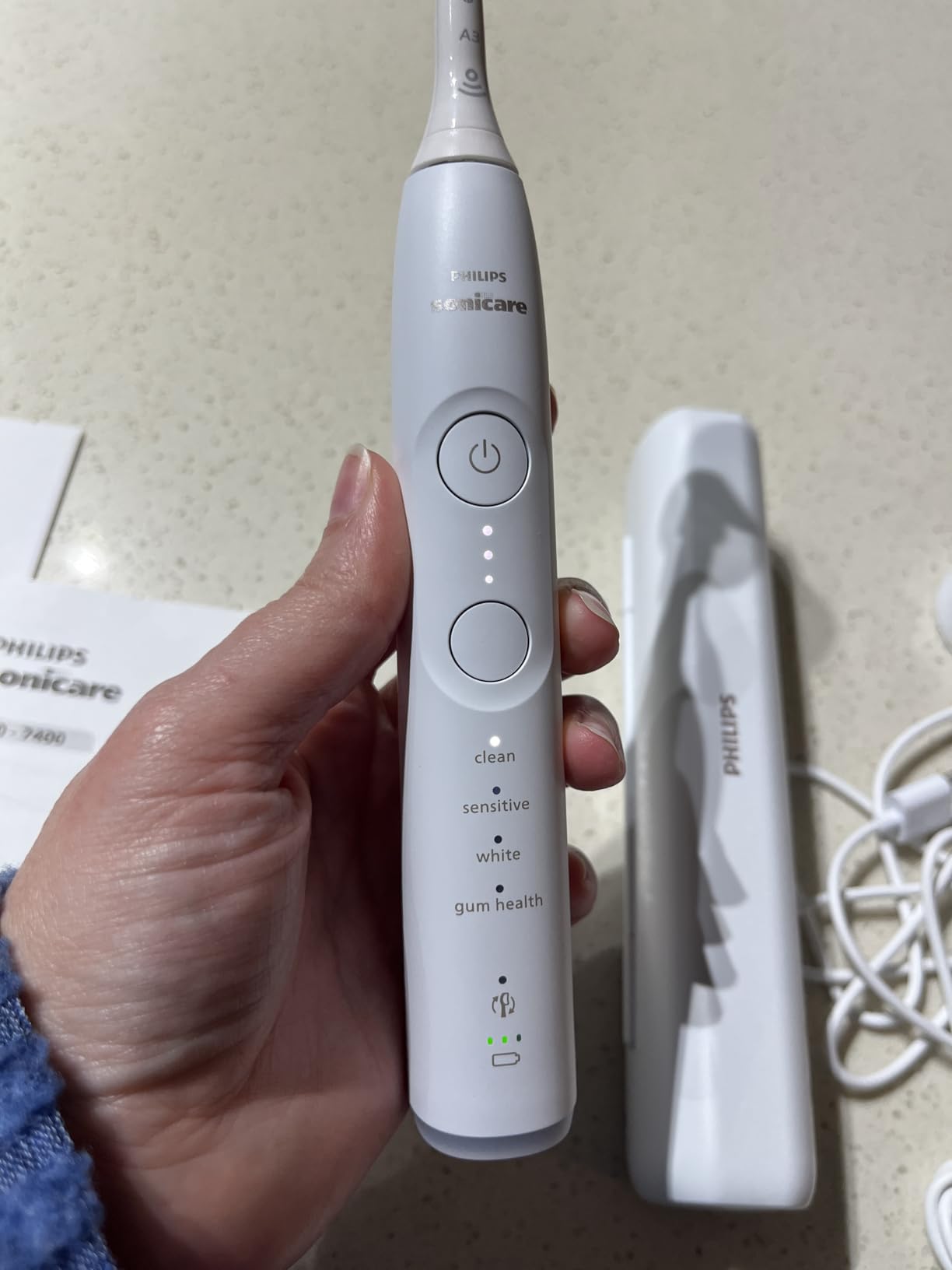 Philips Sonicare 7300 Rechargeable Electric Toothbrush, 3 Brush Heads, Navy | 2000% More Plaque Removal, Visual Pressure Sensor, 12 Brush Settings, App Connected, 21-Day Battery, Travel Case, HX7423/05 customer photo 1