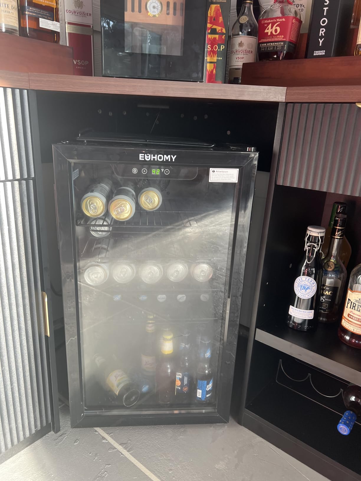 EUHOMY 130 Can Mini Fridge, Beverage Refrigerator with Glass Door, Black customer photo 1