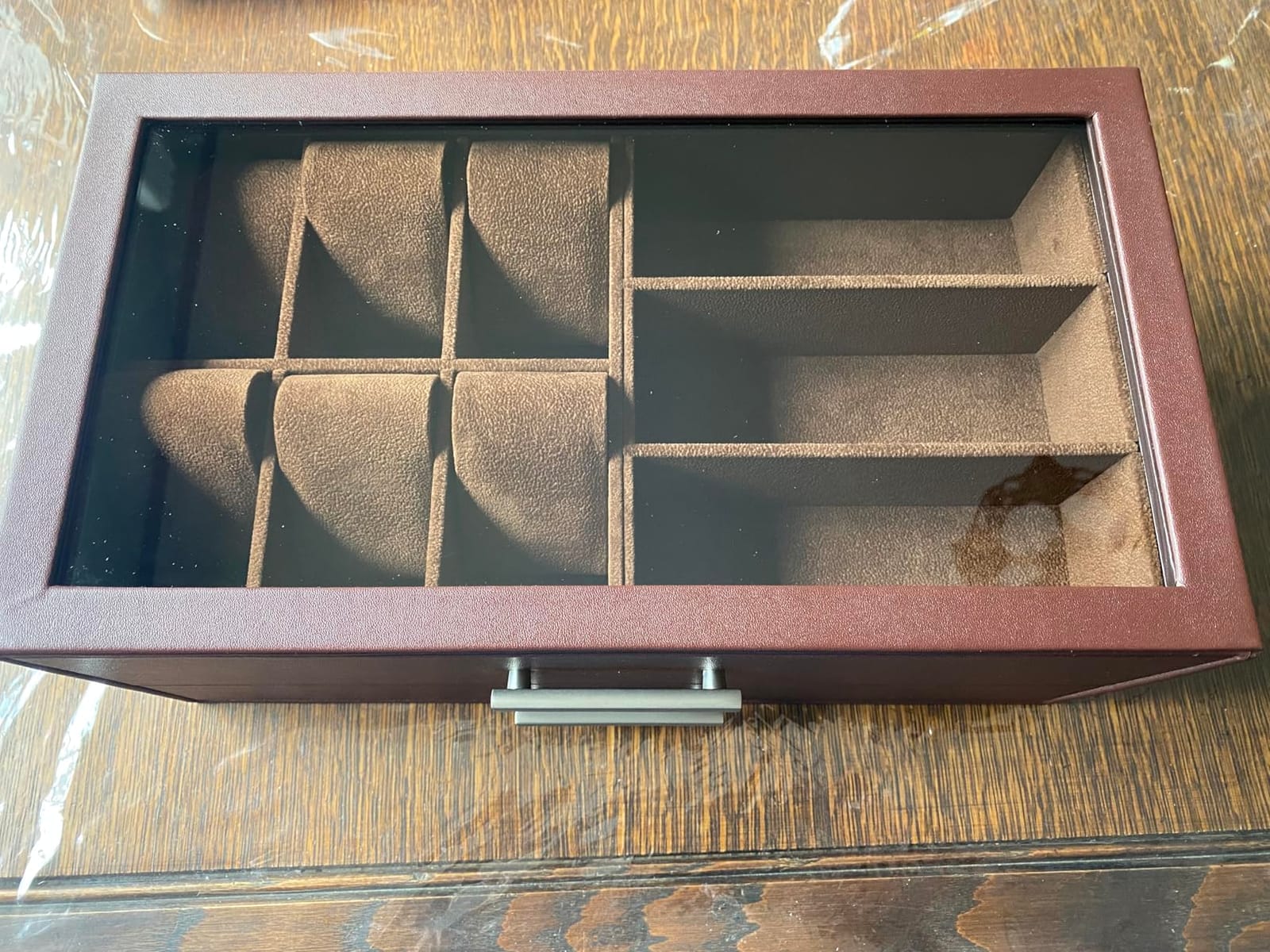 ProCase Watch Case, Mens Jewelry Box for 6 Watch & 5 Sunglasses -Brown | Pull-Out Drawer 2-Tier Leather Watch Organizer with Glass Display Top, fit Watches Size Up to 50 mm, Gift for Men & Women customer photo 2