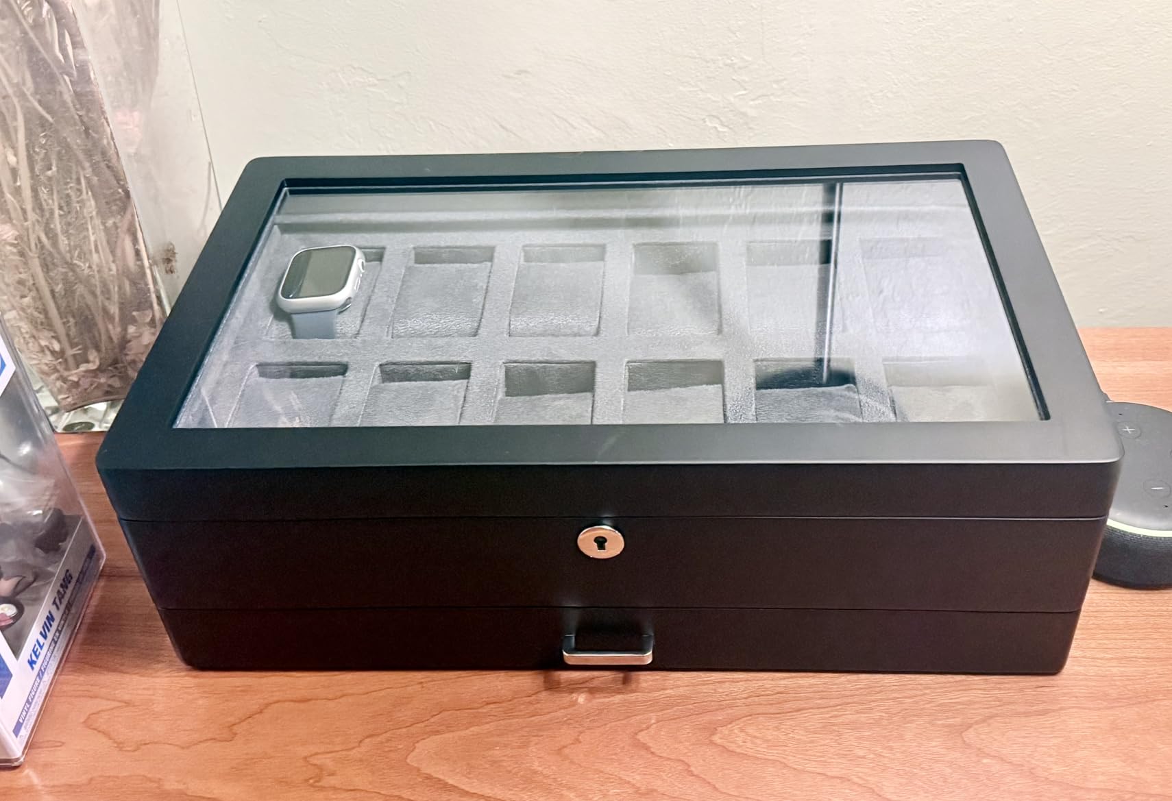 ROTHWELL 12 Slot Leather Watch Box with Valet Drawer - 12 Slot Luxury Watch Case Display Organizer, Microsuede Liner, Mens Accessories Holder, Jewelry Case, Jewelry Display Organizer (Tan/Brown) customer photo 2