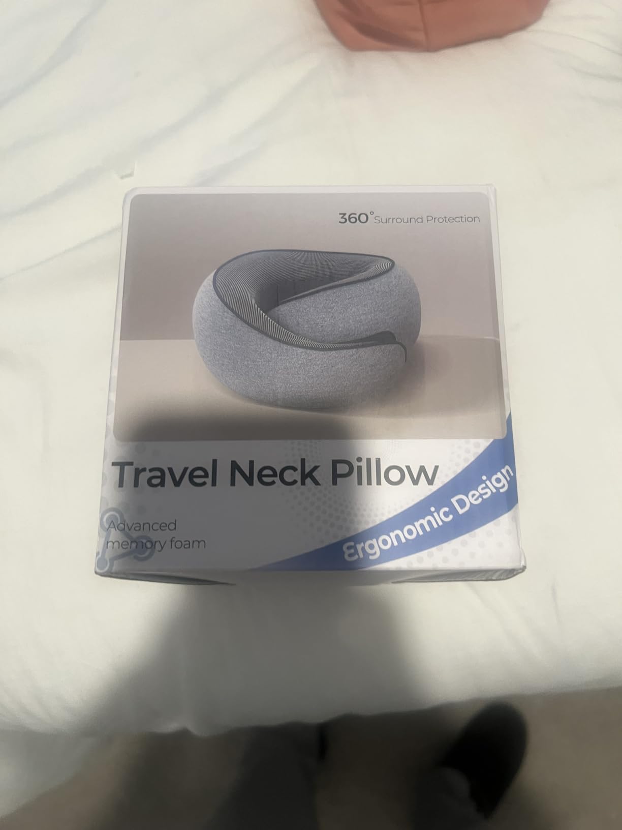 G-Shape Memory Foam Travel Neck Pillow, Medium Gray | 100% Pure Foam Ergonomic Support for Airplane Flights, Car Trips And Office Naps, Includes Eye Mask and Ear Plugs customer photo 1