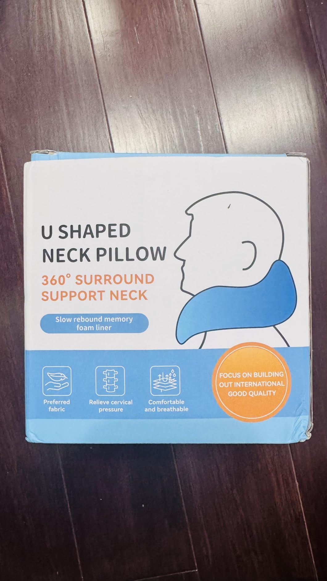 G-Shape Memory Foam Travel Neck Pillow, Medium Gray | 100% Pure Foam Ergonomic Support for Airplane Flights, Car Trips And Office Naps, Includes Eye Mask and Ear Plugs customer photo 2