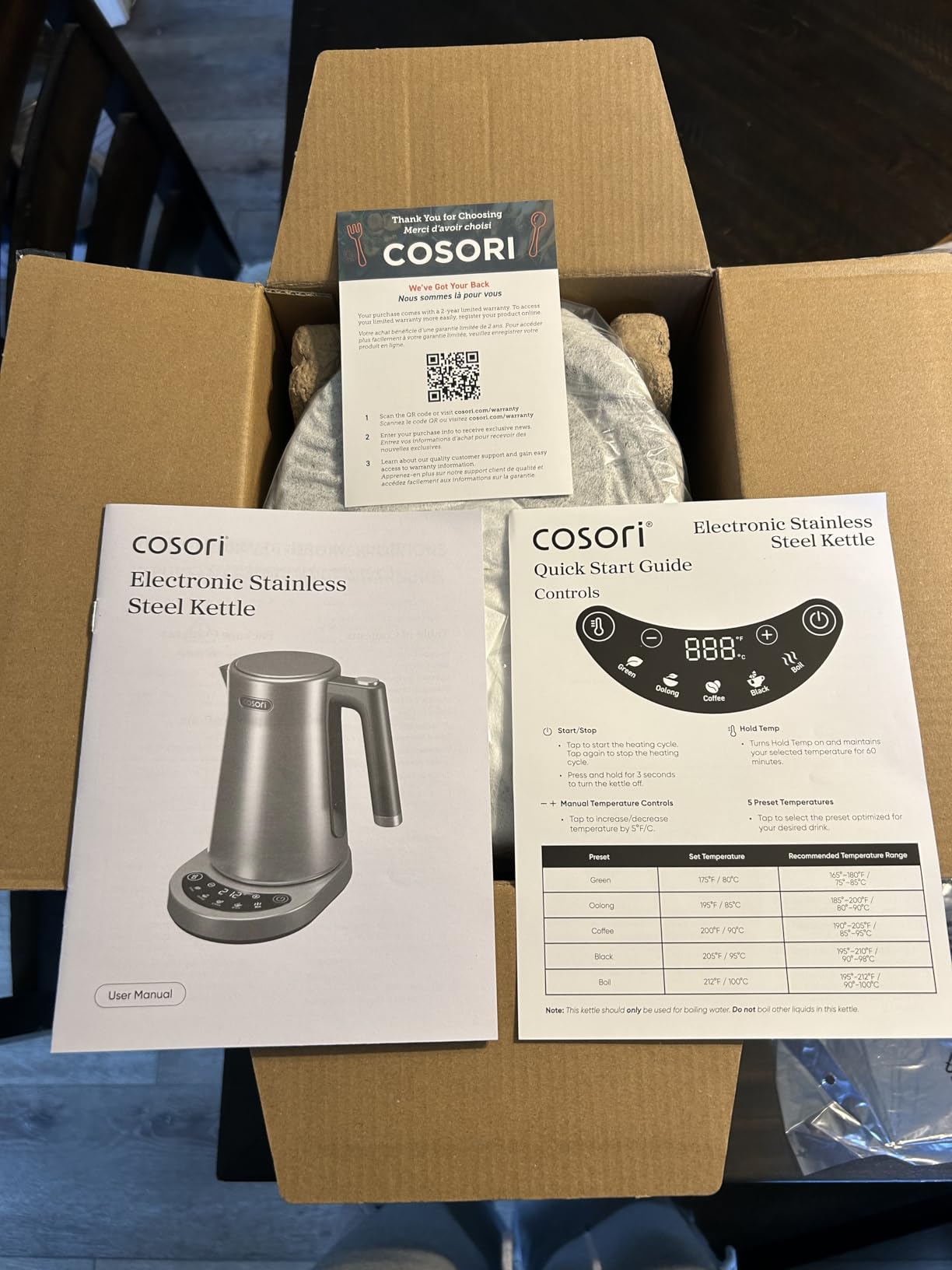 Cosori Stainless Steel Electric Kettle with Temperature Control, 1.7L | No Plastic Contact with Water, 5 Presets, ±5°F Temp Control, 60-Min Keep Warm, Dual Lid Opening, Tea, Coffee & Hot Water customer photo 1