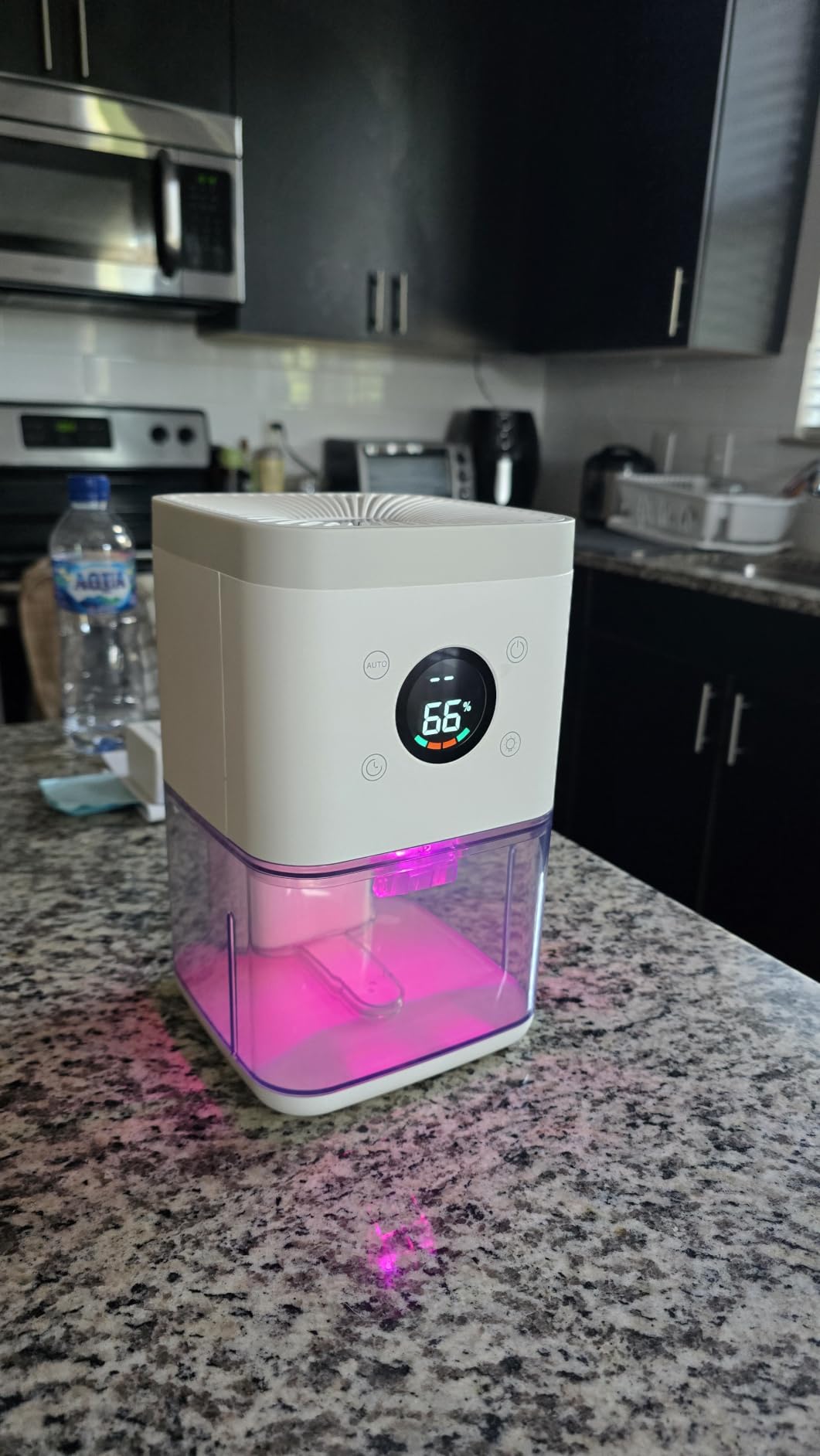 Small Dehumidifier for Bedroom - 63oz 35dB Quiet Auto Dehumidify (60/70%) & Continuous Mode for Bathroom Closet RV, Auto Defrost & Auto Shut-Off, 7-Color Flowing Night Light & Timer, Portable - White customer photo 2