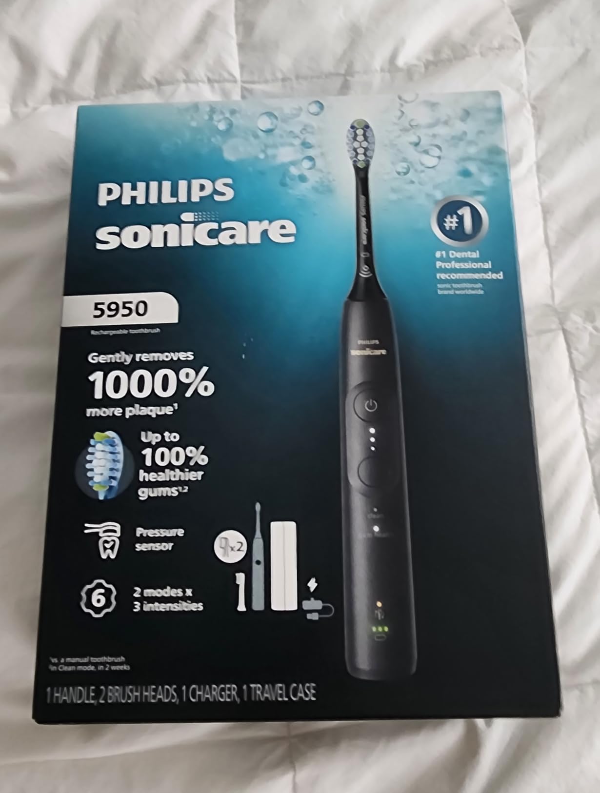 Philips Sonicare 5950 Series Electric Toothbrush, with Pressure Sensor, for Sensitive Gums, 6 Brushing Settings, SmarTimer, BrushPacer, 21-Day Runtime, Travel Case, White, HX7130/03 customer photo 2