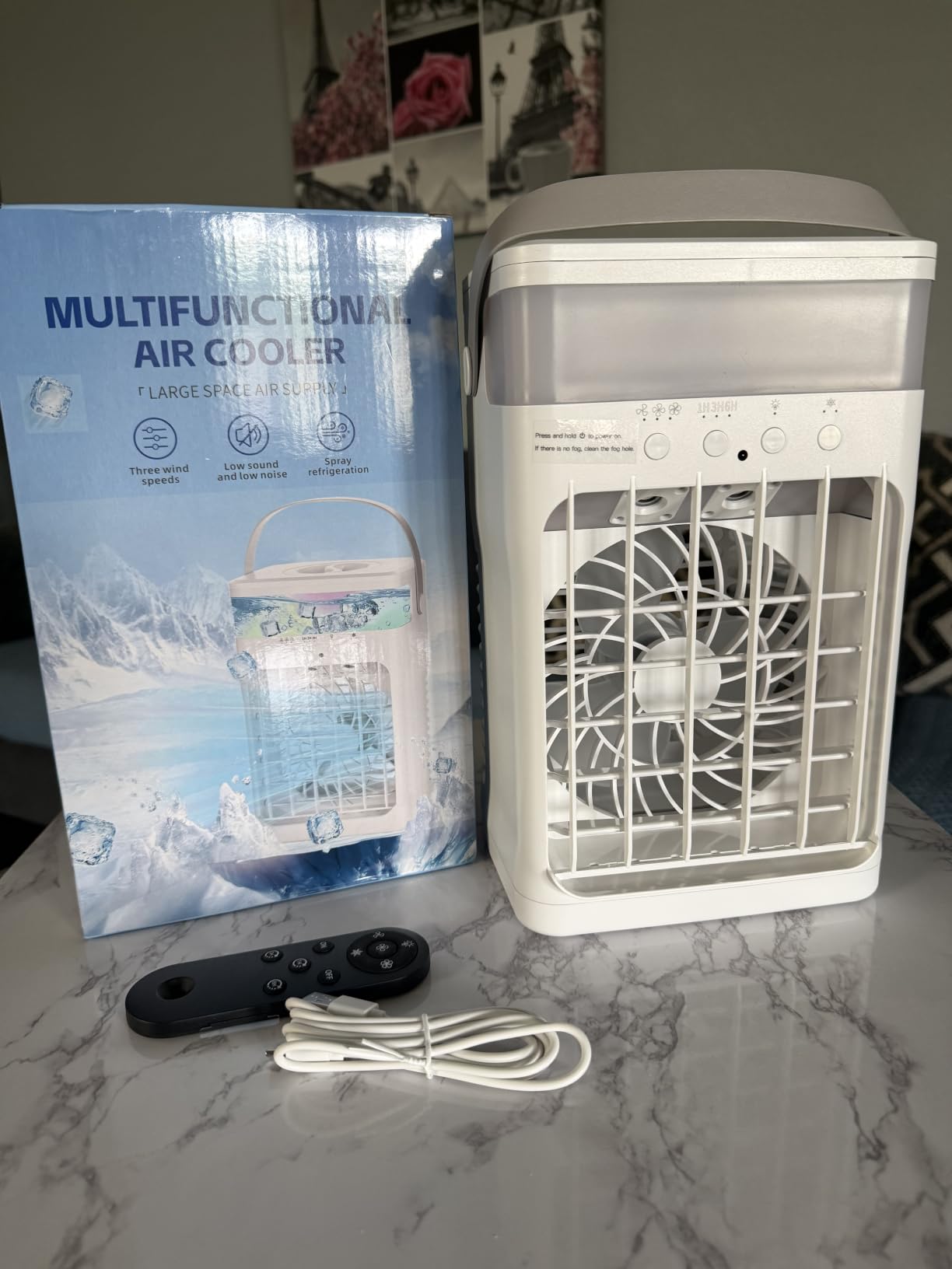 Portable Air Conditioner, Cooling Fan 3 Speeds & 3 Modes Personal Cooling Fan Mini Air Conditioner Fan with Remote, 1500ML Water Tank, Night Light, No battery, for Home Office Bedroom customer photo 1