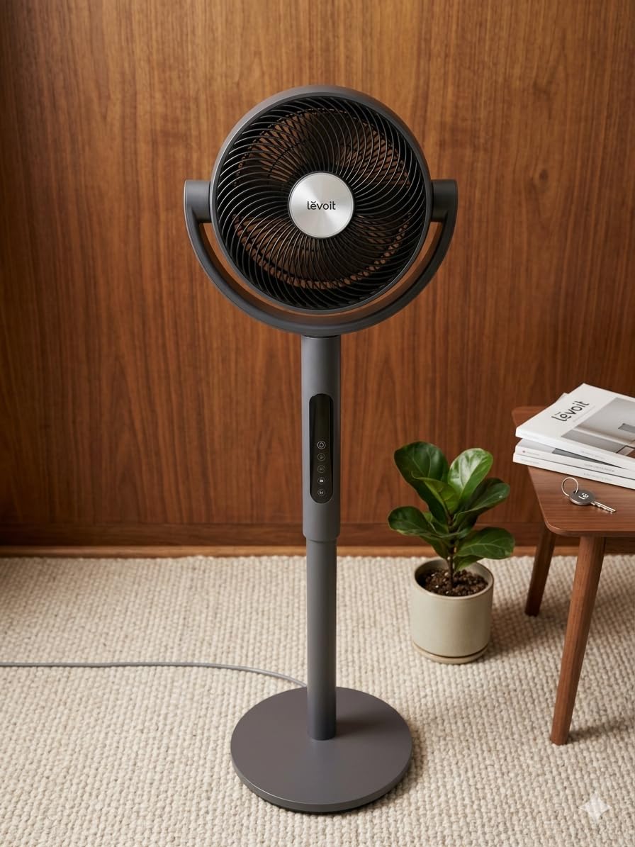 Levoit Standing Fan for Bedroom, 20dB Quiet Pedestal Fan for Sleep, 1024 CFM Ultra-High Airflow, 90° Oscillating Floor Fan, DC Motor, 5 Speeds, 12H Timer, Remote, for Home, Room, Office, White customer photo 1
