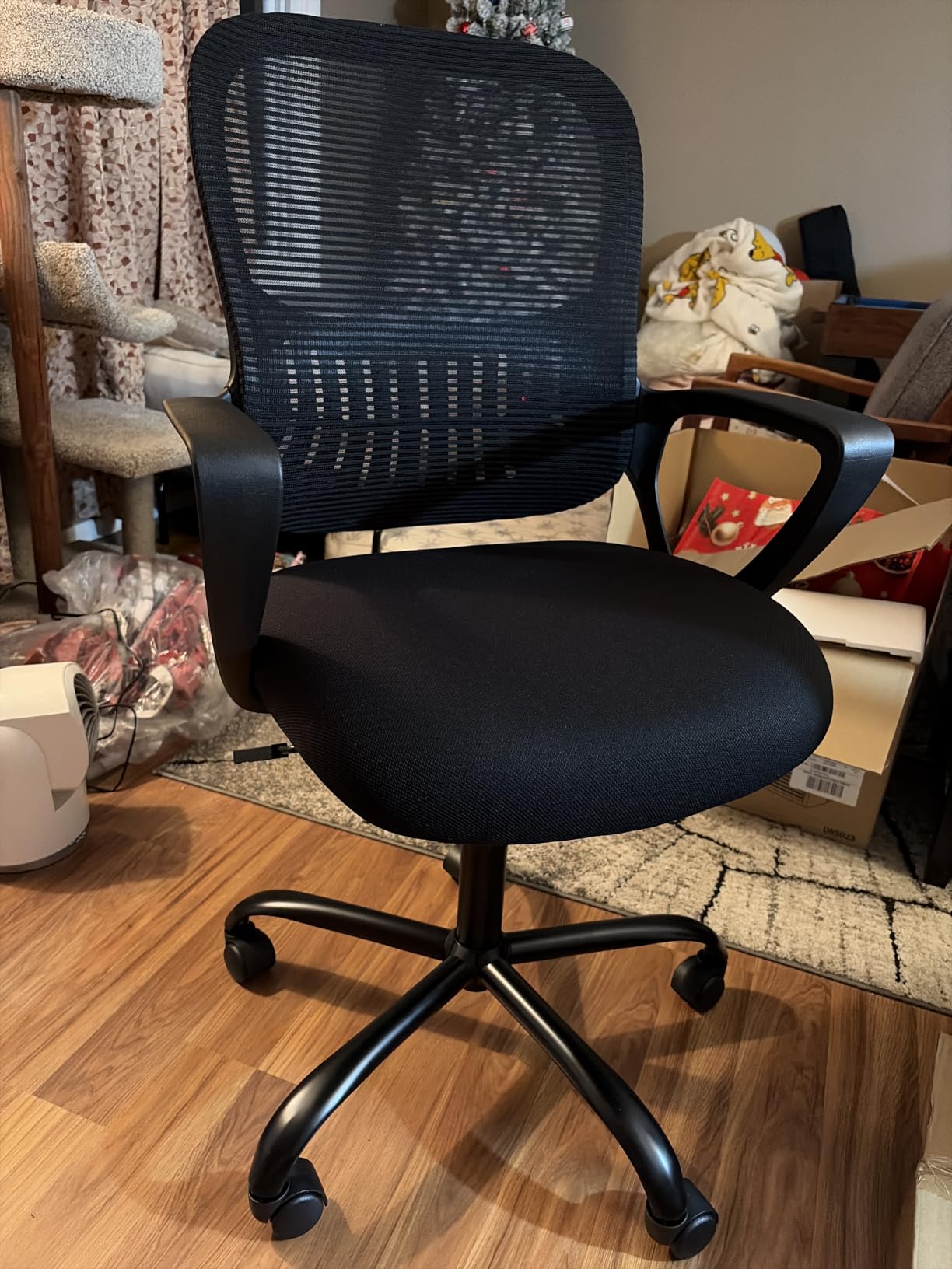 Sweetcrispy Home Office Managerial Executive Chair with Ergonomic Design | Mid-Back Mesh 360° Swivel, Comfortable Lumbar Support, Comfy Arms for Bedroom, Study,Student, Black customer photo 1
