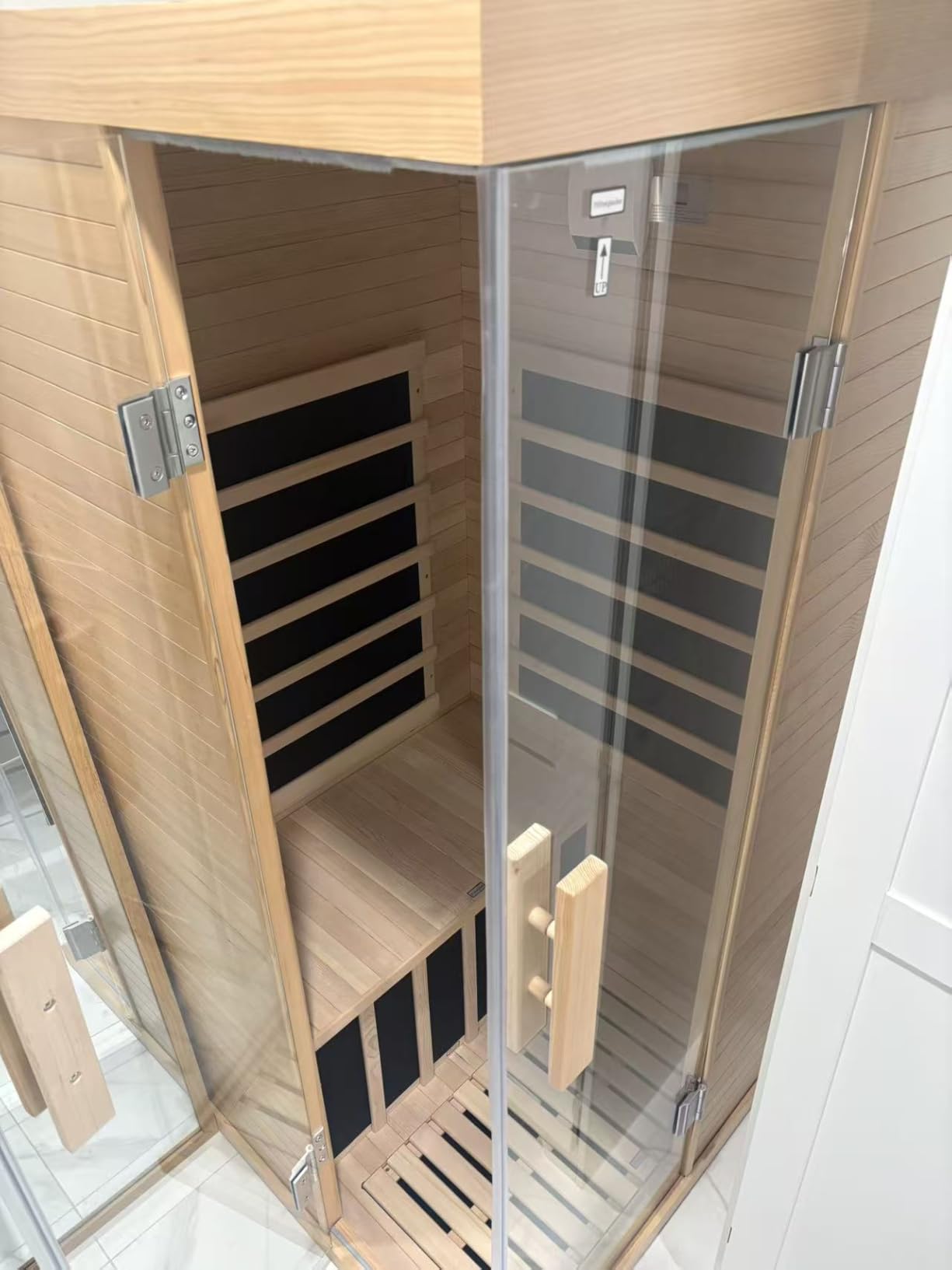 Wood Infrared Sauna for Home, Indoor Home Sauna with Red Light, 1 Person Infrared Sauna, Chromotherapy Light, Hemlock, Low EMF Far Infrared, Bluetooth Speakers, 33.4'' x 33.4'' x 70'' customer photo 1