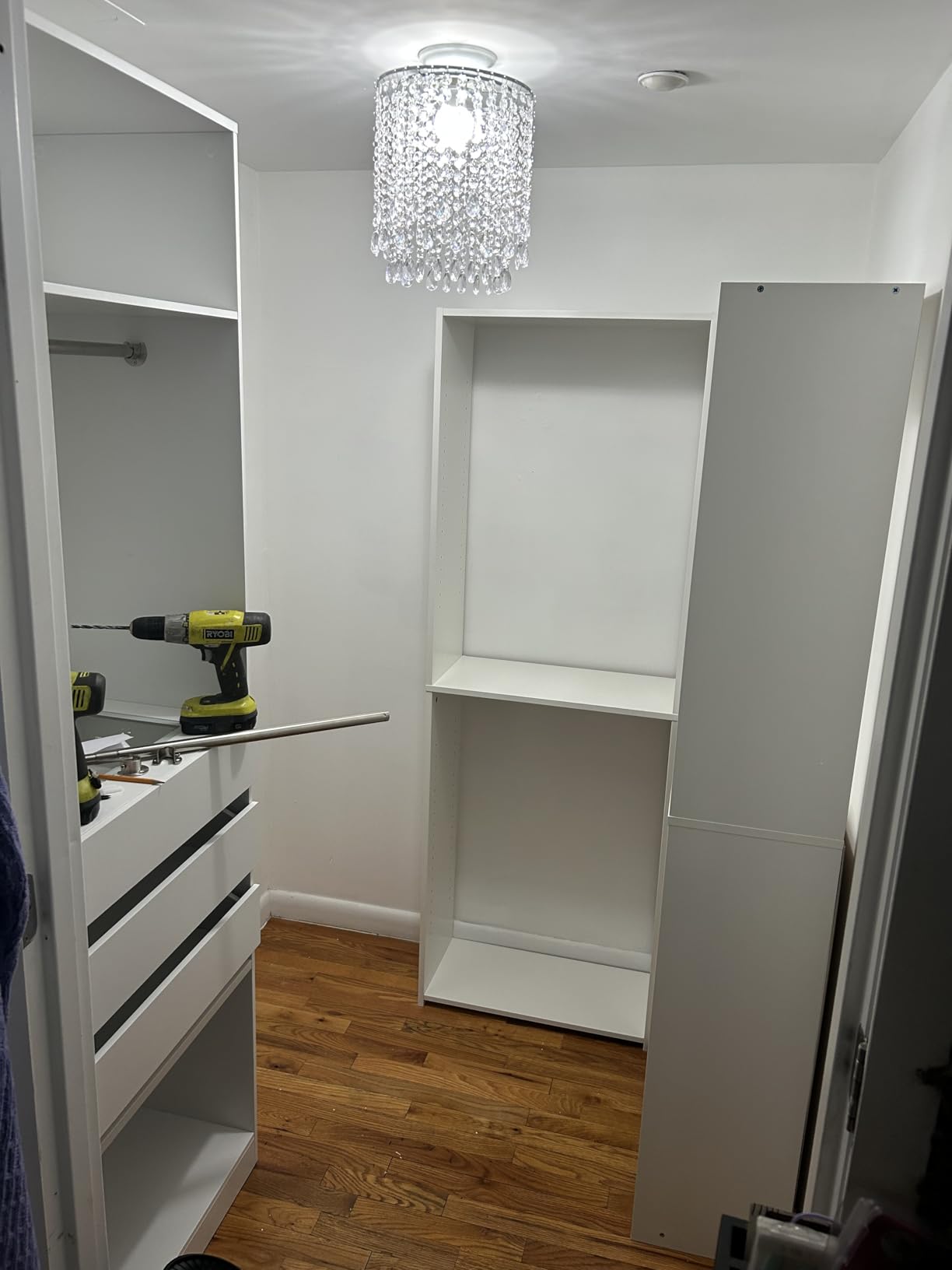 HUAHUU Large Corner Closet System with 3 Drawers and 6 Shelves, 77'' Reversible Closet Organizer System with LED Lights & 8 Jewelry Hooks, White Walk-in Closet with 3 Hanging Rods, L Shaped/Straight customer photo 2
