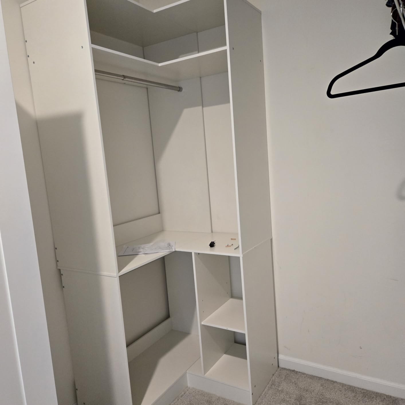 Aheaplus Closet System with 3 Drawers, L-Shaped Closet, Set of 2, White | Corner Closet System with Hanging, L-Shaped Walk-In Wardrobe Organizer,2 Hanging Rods & Corner Tower, 1300+ lbs Capacity customer photo 1