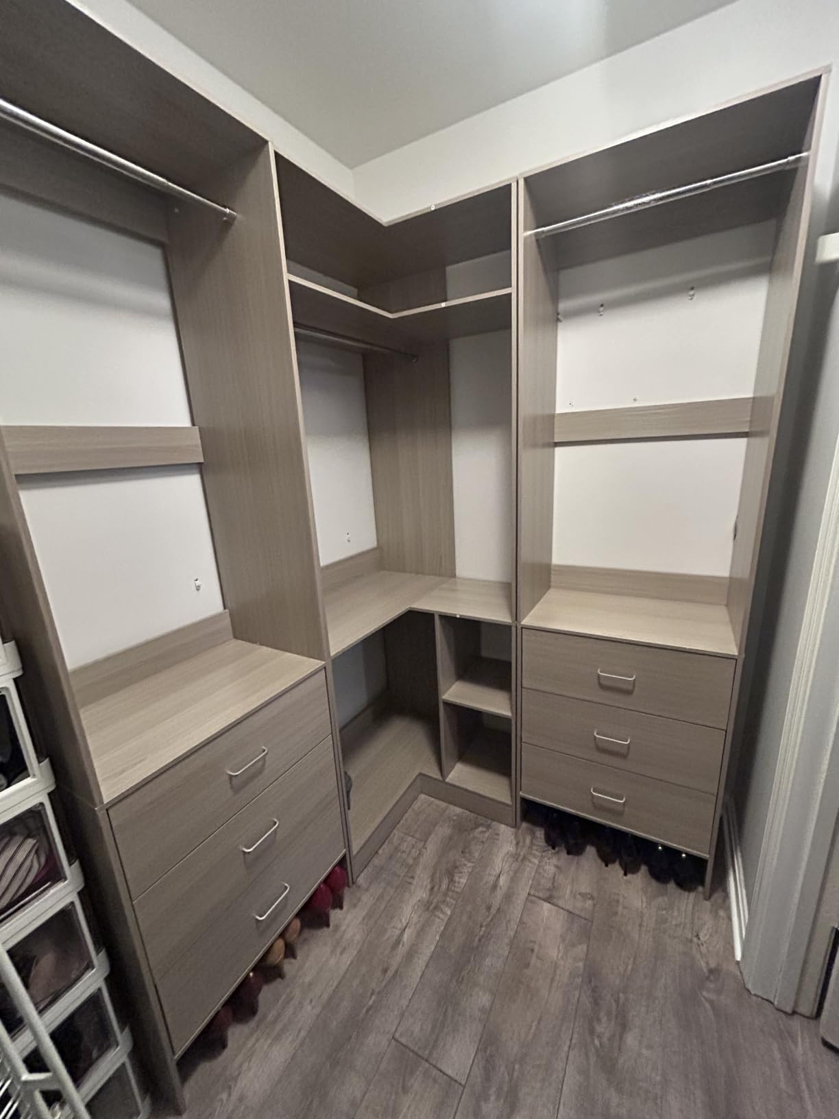 Aheaplus Closet System with 3 Drawers, L-Shaped Closet, Set of 2, White | Corner Closet System with Hanging, L-Shaped Walk-In Wardrobe Organizer,2 Hanging Rods & Corner Tower, 1300+ lbs Capacity customer photo 2