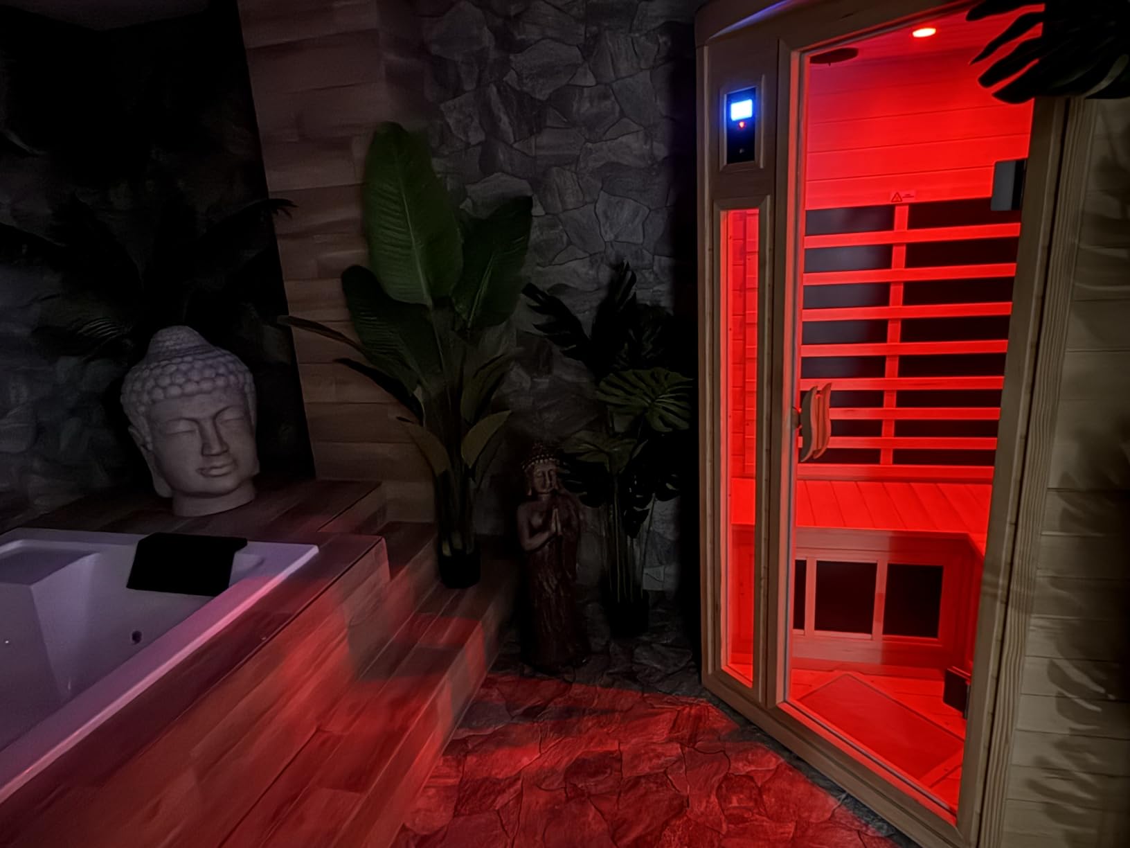 1 Person Infrared Saunas European Aspen Wood Far Infrared Sauna 905W Indoor Saunas Low EMF Home Sauna with Red Light, Right Door customer photo 1