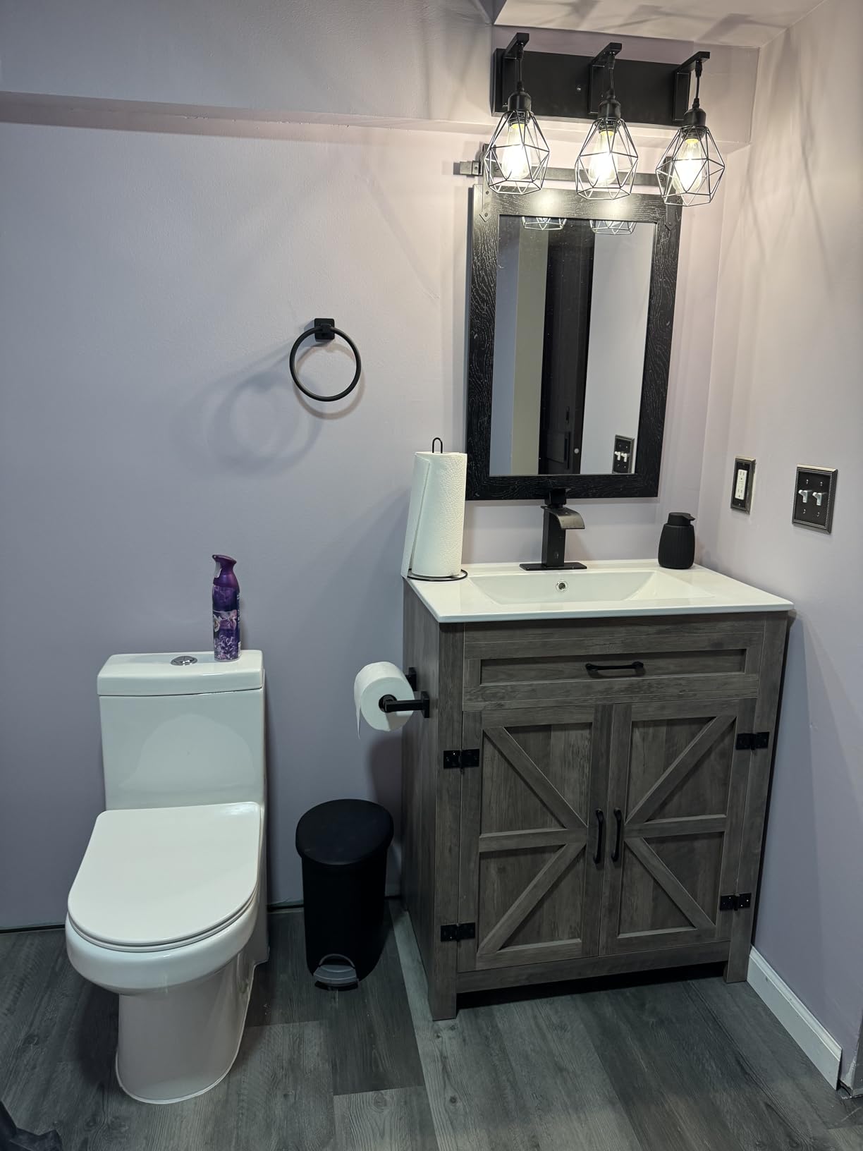 VINGLI 24 Inch Floating Bathroom Vanity with Vessel Sink, Wall-Mounted Dark Walnut Cabinet with Adjustable Open Shelf, Fluted Soft-Close Door and Plumbing Cutout customer photo 2
