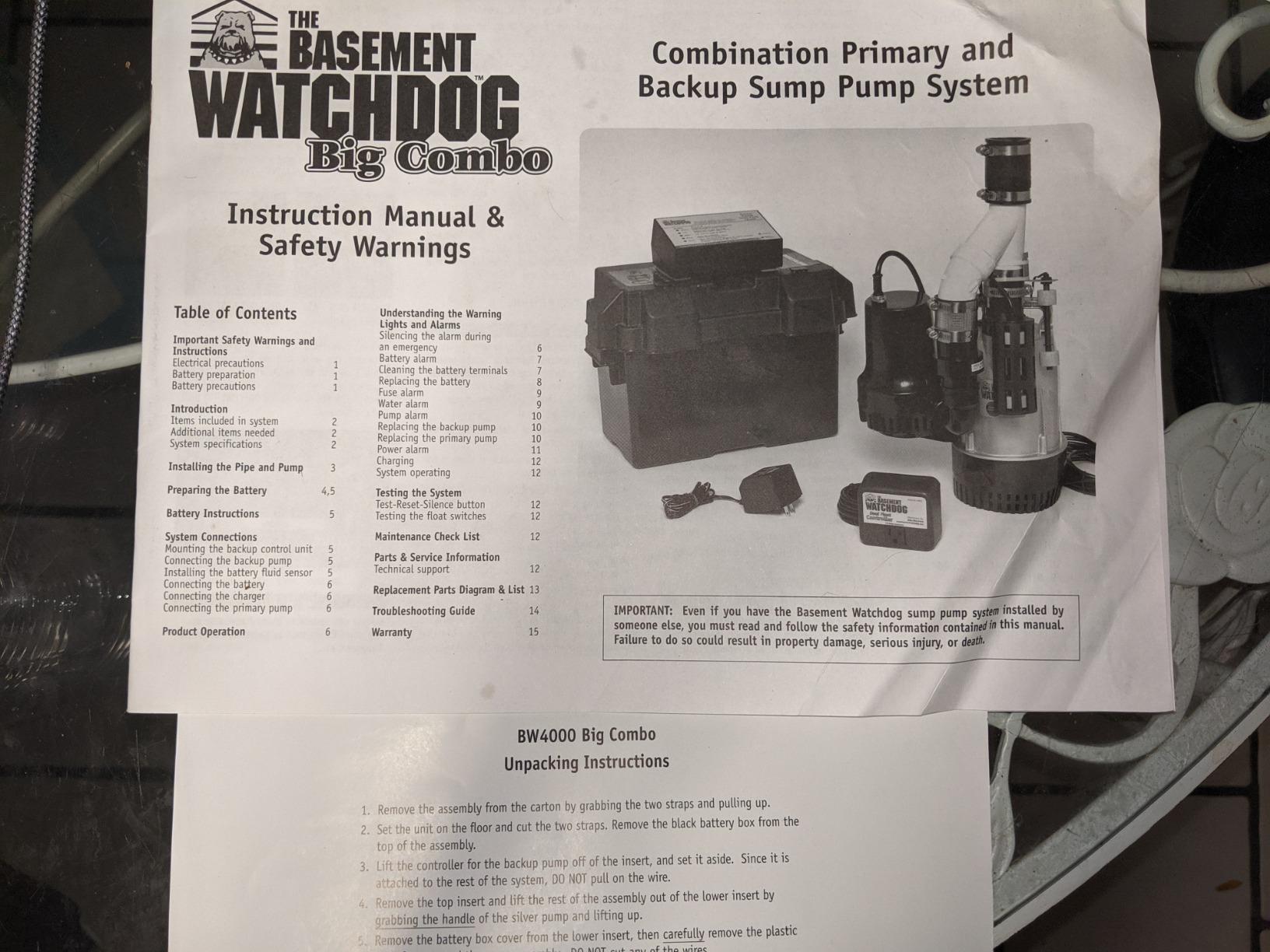 American Fluorescent Bw4000 1730 Gallons Per Hour Basement Watchdog Combination Primary and Back-Up Pump System customer photo 2