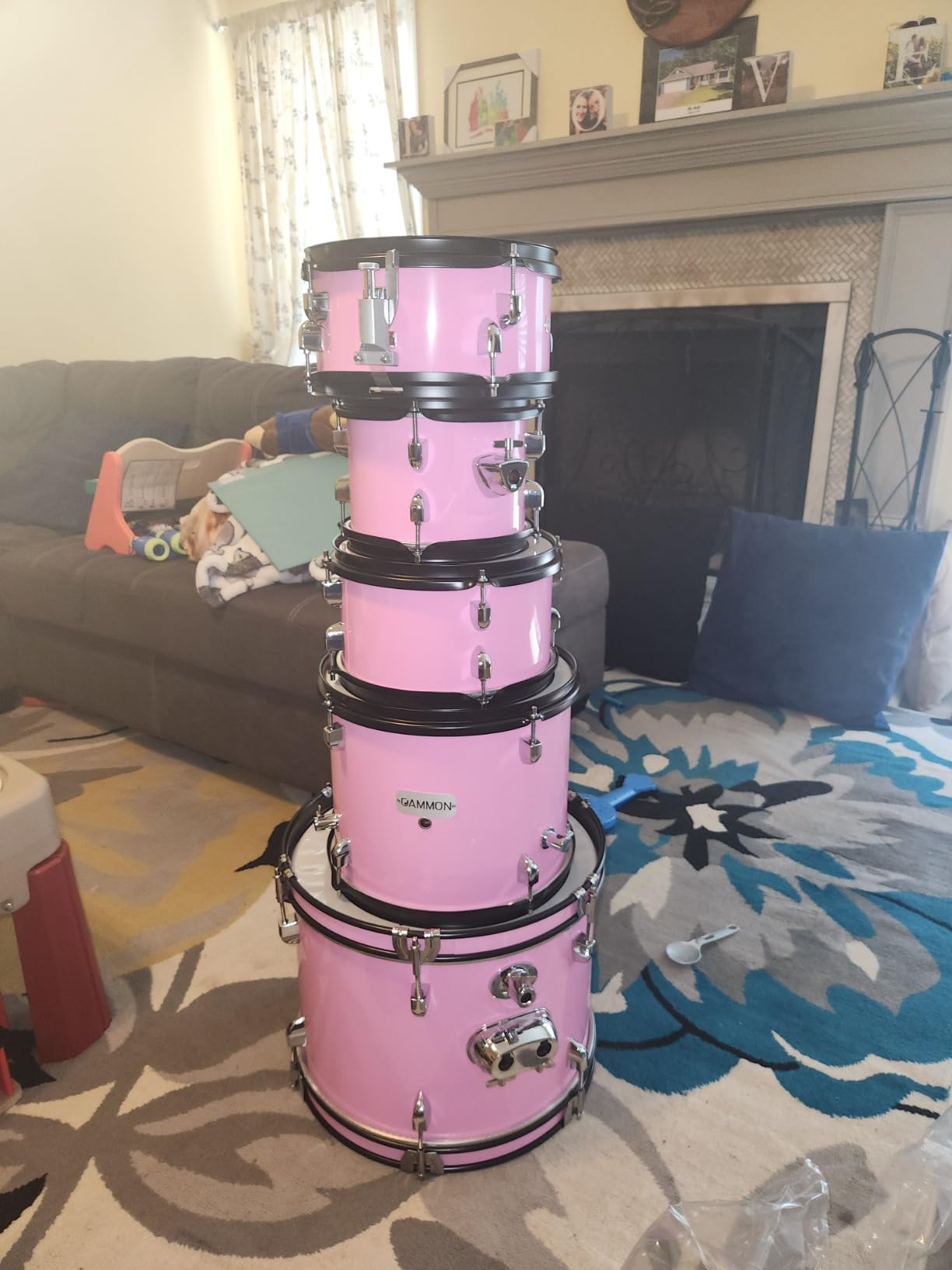 Gammon Percussion 5-Piece Kids Drum Set, Complete Junior Drum Kit with Cymbals, Hardware, Sticks, & Throne - Pink customer photo 2
