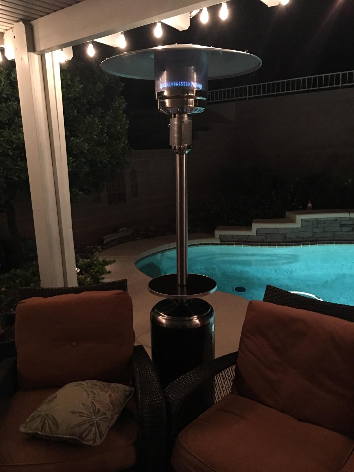 Hiland HLDS01-SSHGT 48,000 BTU Propane Patio Heater with Wheels and Table, Large, Hammered Bronze/SS customer photo 1