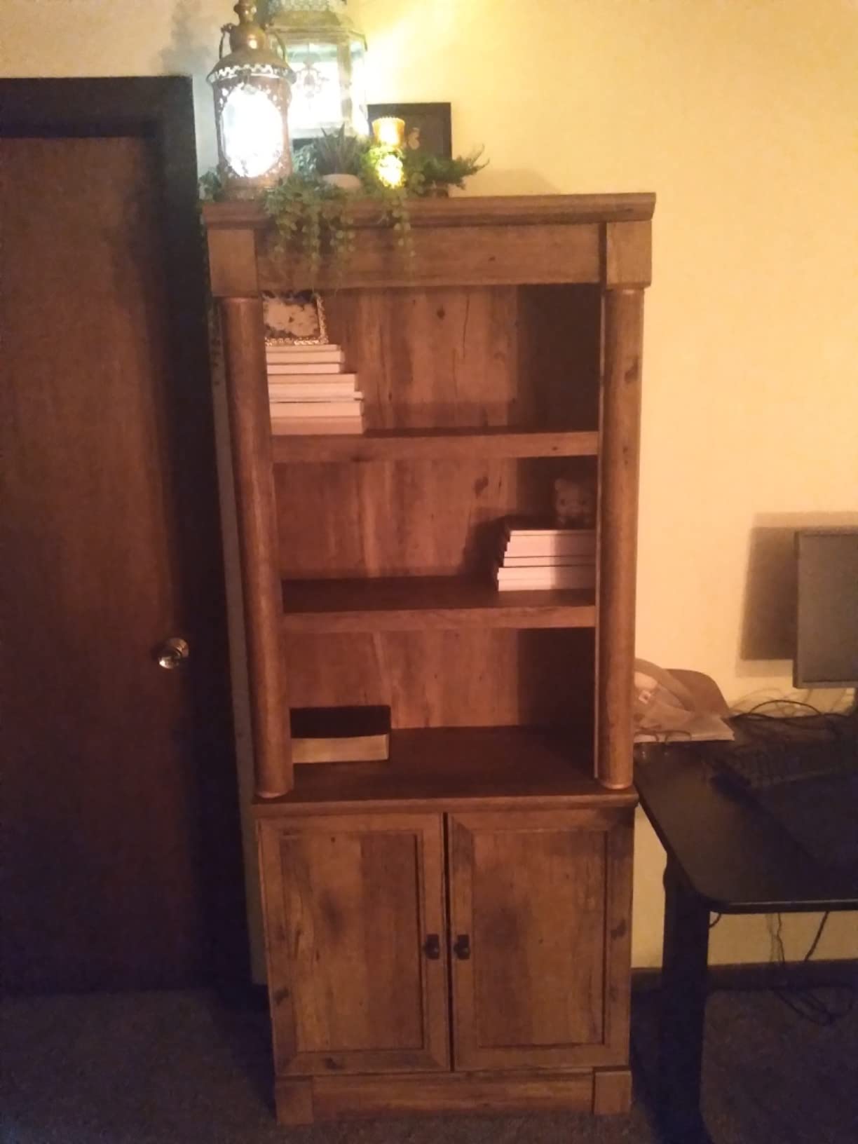 Sauder Palladia Book Shelf, Bookshelf with Storage, Library Bookcase with Doors and Adjustable Shelves, in Select Cherry finish customer photo 1