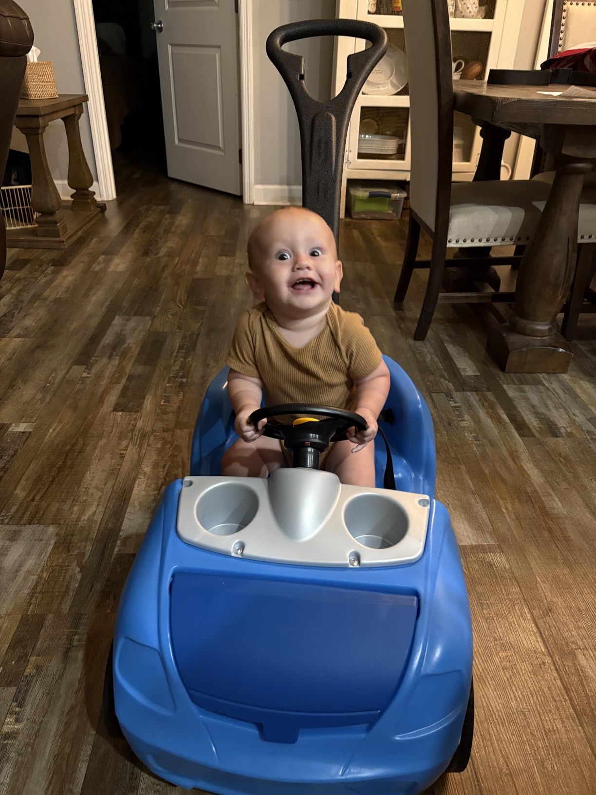 Step2 Whisper Ride II Kids Push Car, Ride-On Car with Seat Belt and Horn, Quick Fold Handle, Stroller Alternative, Toddlers and Preschoolers Ages 18+ Months, Blue customer photo 1