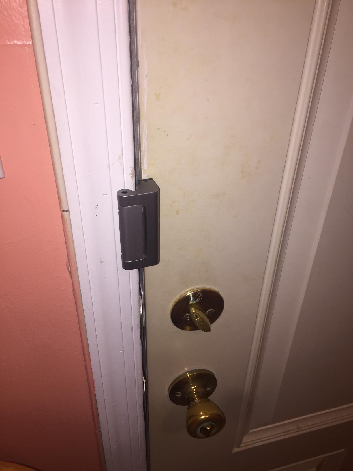 Prime-Line U 10827 Door Reinforcement Lock – Add Extra, High Security to your Home and Prevent Unauthorized Entry – 3 In. Stop, Aluminum Construction, Satin Nickel (Single Pack) customer photo 2