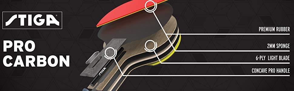 STIGA Pro Carbon + Raptor Performance-Level Table Tennis Rackets with Carbon Technology for Tournament Play - 7-ply Blade with Flared Handles - 2mm Sponge customer photo 2