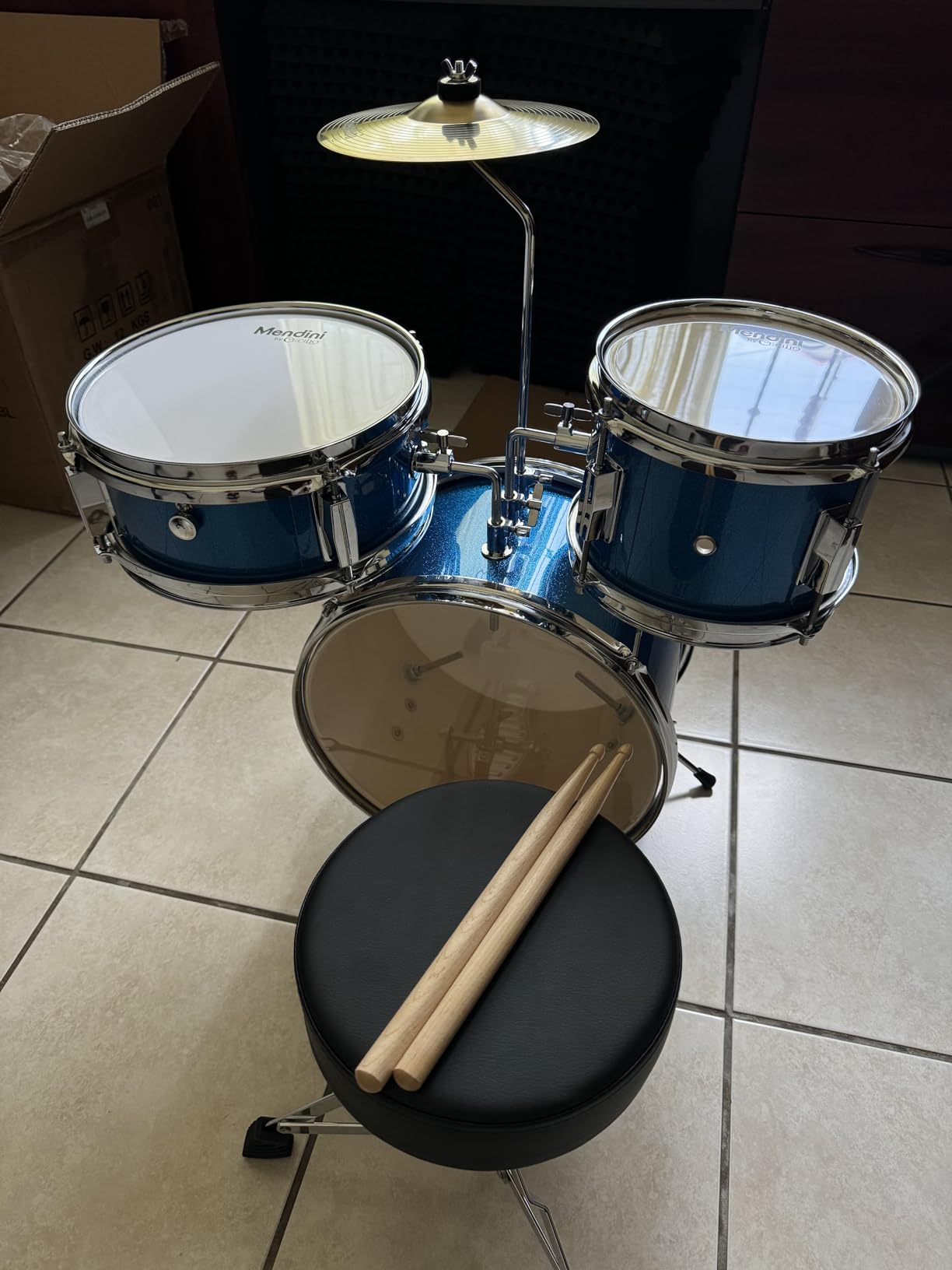 Mendini By Cecilio 13 Inch Drum Set, 3-Piece Junior Drum Set - Sky Blue | Drum Set for Beginners with Bass, Tom, Snare Drum,Cymbal, Drumsticks, Adjustable Padded Seat customer photo 2