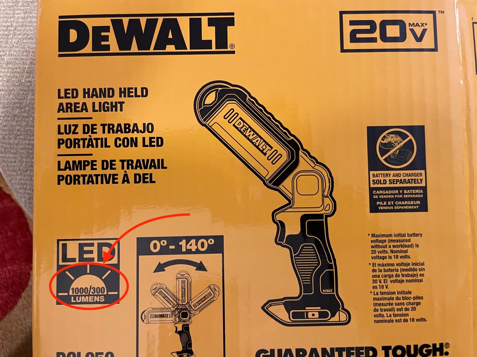 DEWALT 20V MAX LED Work Light, Rechargeable Flashlight, Pivoting Head, Bare Tool Only (DCL050) customer photo 2
