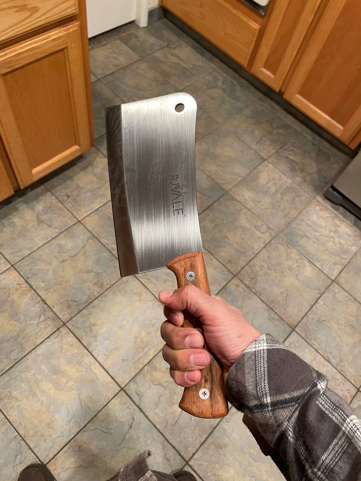 Juvale Meat Cleaver - 8-Inch Stainless Steel Blade, Wood Handle - Heavy-Duty Butcher Knife & Bone Cleaver for Beef Brisket, Meat Cutting & Chopping - Chopping Knife customer photo 1