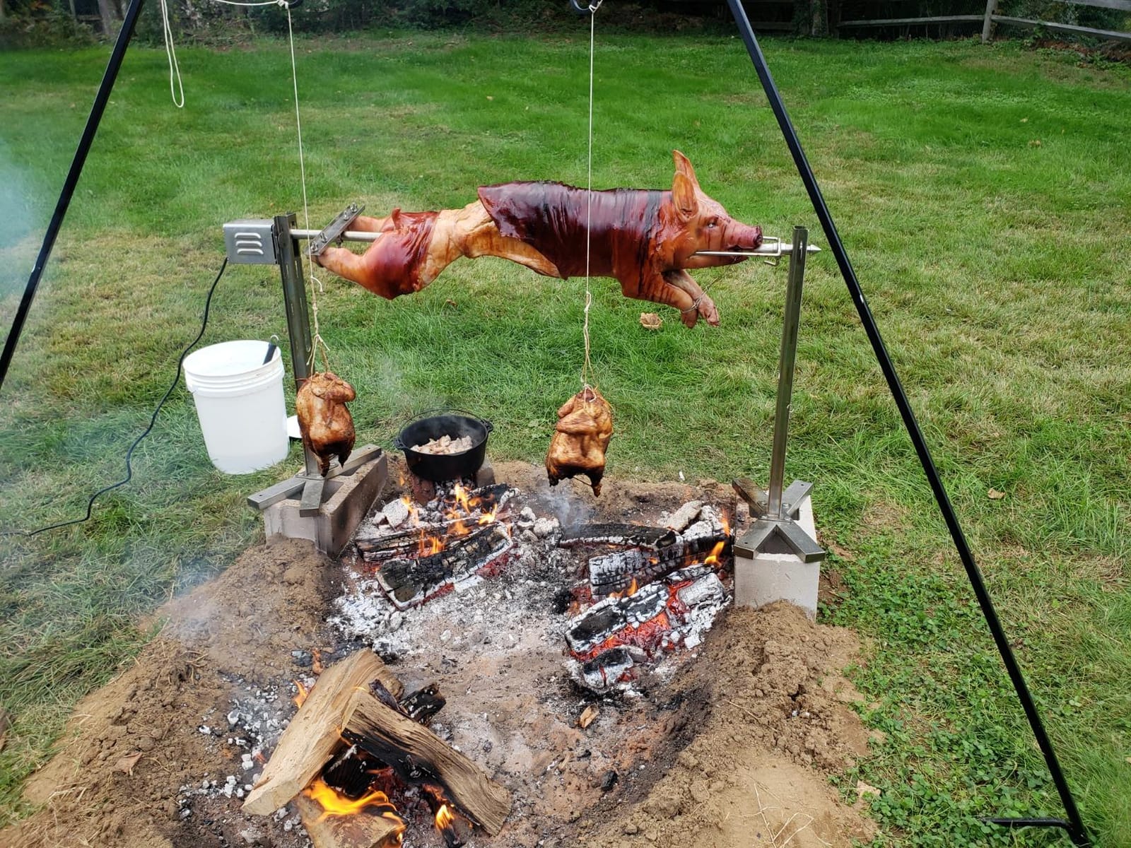 Ash & Ember 13W Tripod Rotisserie Roaster Stand, Rated 85 LB, Adjustable Height Open Fire Roaster, Round Stainless Steel Spit Rod, Electric BBQ Grill Stand for Pork, Chicken, Lamb, or Goat customer photo 1
