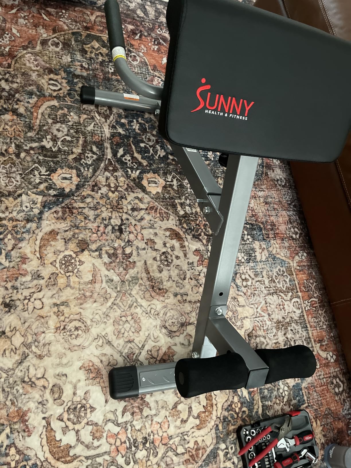 Sunny Health & Fitness Multi-Function Roman Chair | Adjustable Height, Folds Flat for Storage, Built in Dip Station, Targets Back, Abs & Core, Crunches & Back Extensions customer photo 1