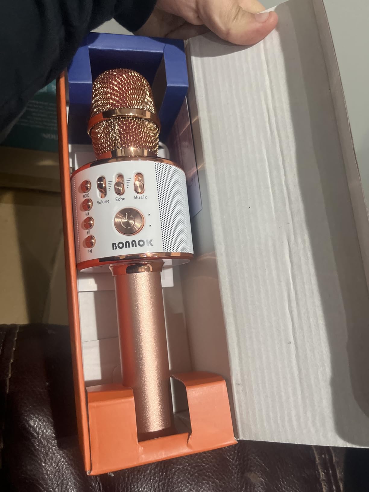 BONAOK Wireless Bluetooth Karaoke Microphone,3-in-1 Portable Handheld Karaoke Mic Speaker Machine Home Party Birthday for All Smartphones PC(Q37 Rose Gold) | Bluetooth 5.0, Echo Mode,Built-in Speaker, SD Card, for iPhone iPad, Handheld,Home Karaoke,Party,Gifts customer photo 1