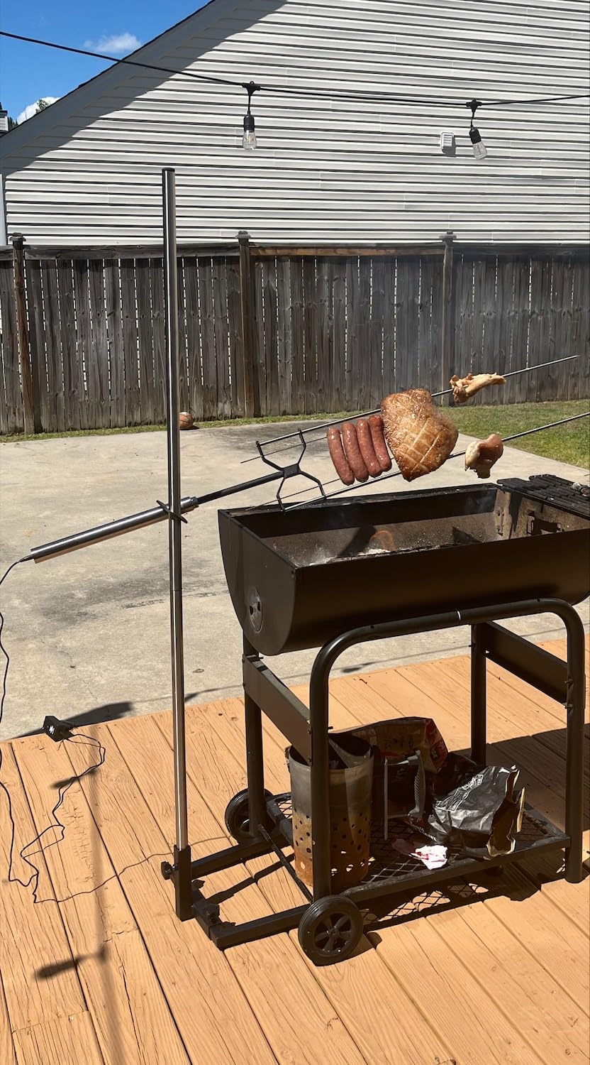 KANKA Rotisserie Grill Kit – Heavy Duty Portable Spit Roaster with Electric Motor – Works with Fire Pits, Campfires, Charcoal & Gas Grills – 22LB Capacity, Stainless Steel - Includes Carrying Bag customer photo 2