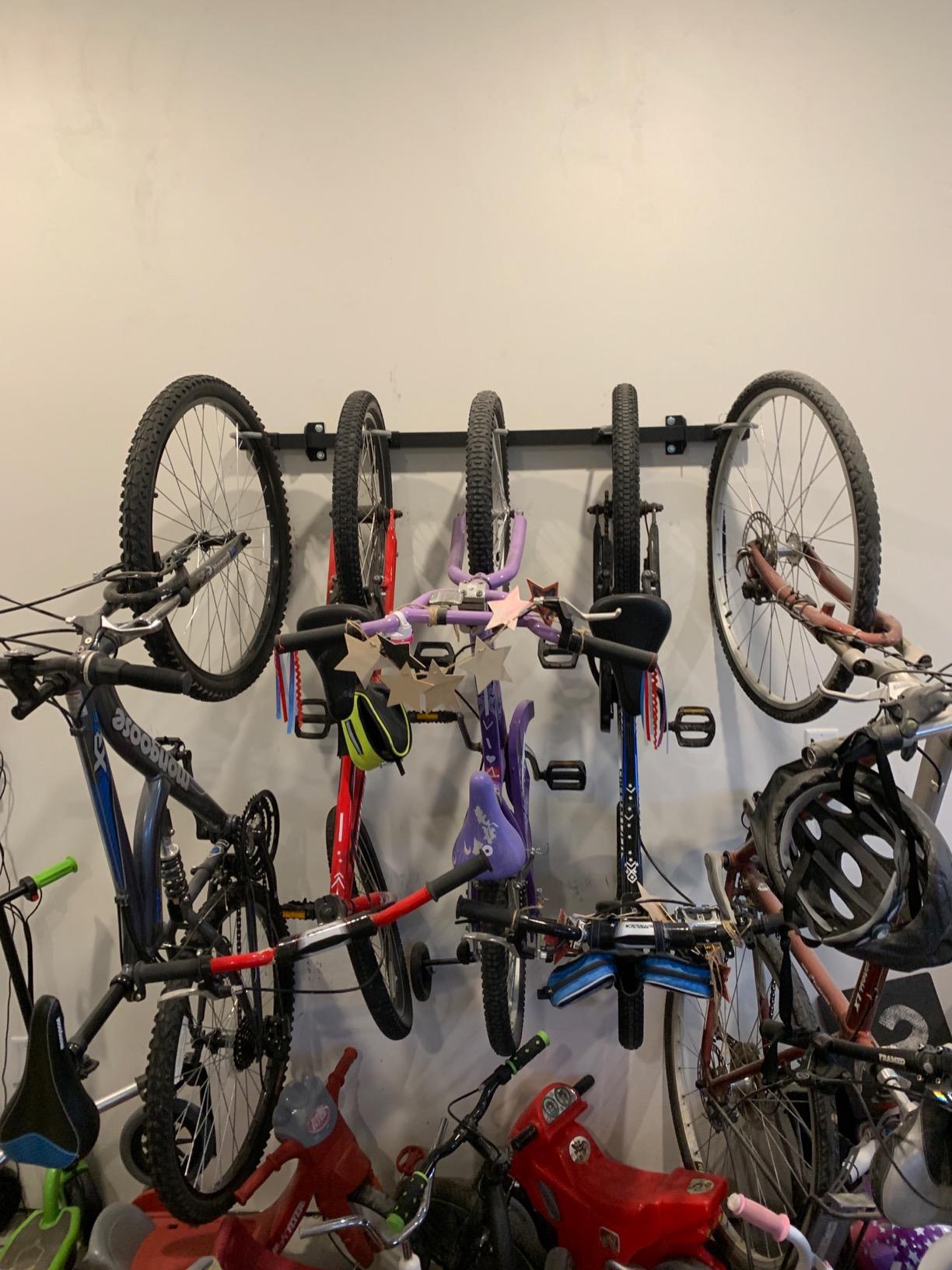 StoreYourBoard Bike Storage Rack – Heavy Duty Garage Bike Rack for 5 Bicycles, Space-Saving Vertical Bike Rack, Adjustable Wall Bike Mount for Garage Organizer, Bicycle Hanger, Holds 300 lbs customer photo 1