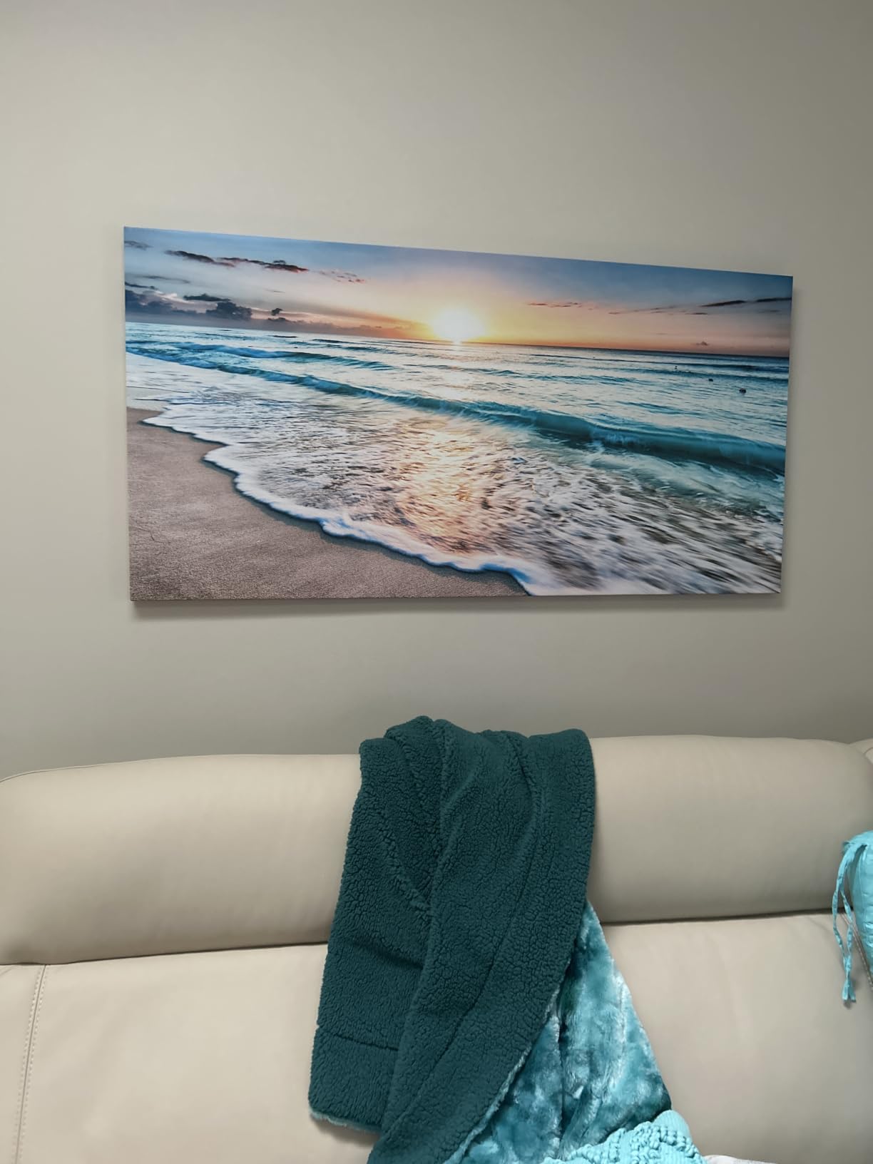 Baisuart S02250 Canvas Prints Wall Art Beach Sunset Ocean Waves Nature Pictures Stretched Canvas Wooden Framed for living Room Bedroom and Office customer photo 1