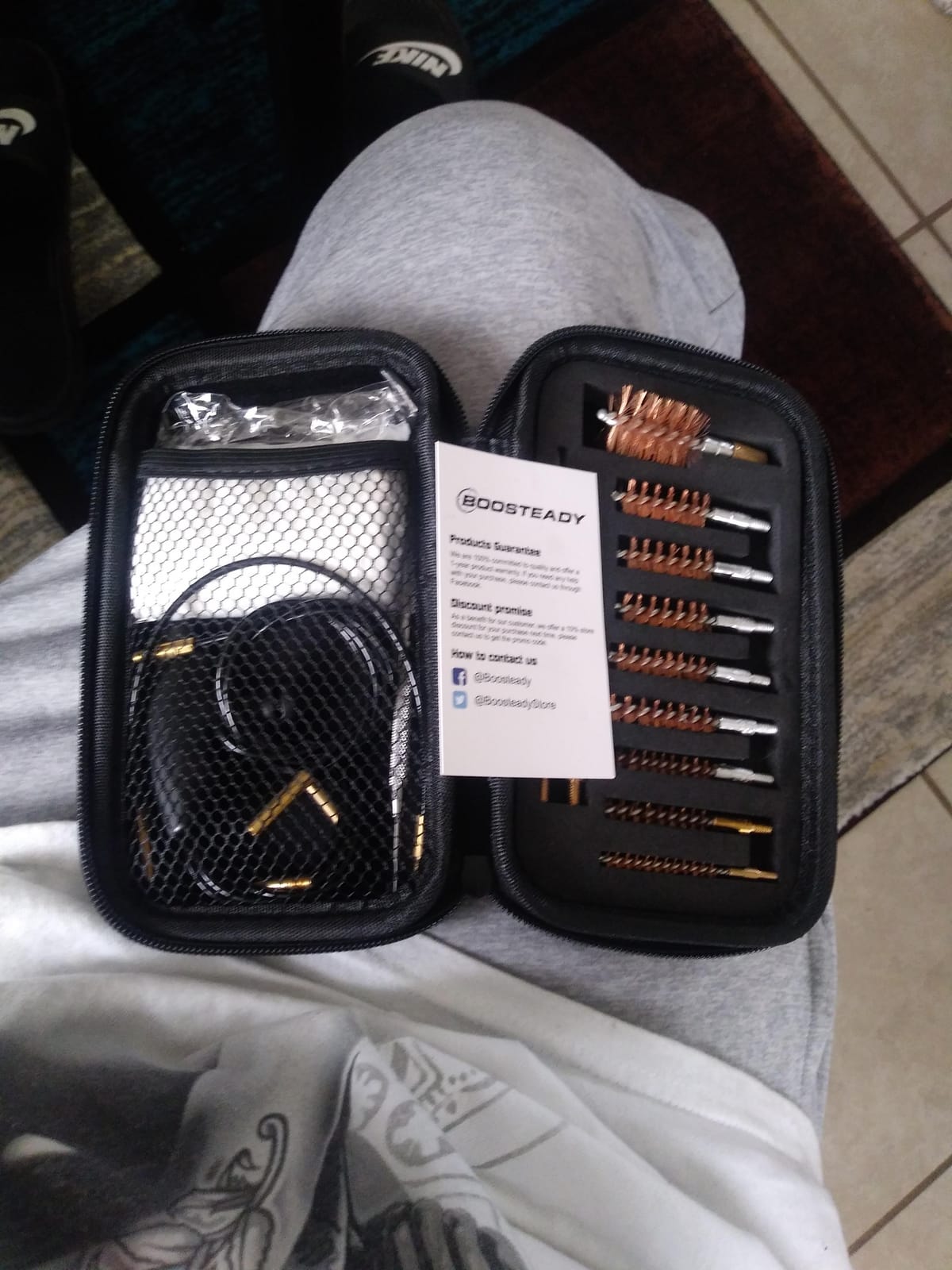 BOOSTEADY Gun Cleaning Kit .17 .22/.223/5.56MM .243 .280 .30 .357/9MM .40 .45 12GA Multi-Caliber Phosphor Bristle Bore Brushes with Flexible Threaded Bore Cleaning Coated Cables in Zippered Case customer photo 1