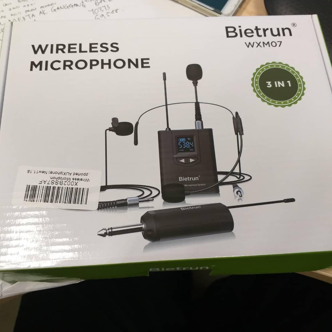 Bietrun UHF Wireless Lavalier Lapel Microphone System/Headset Mic/Stand Mic, 165ft Range, Rechargeable Transmitter Receiver, 1/4