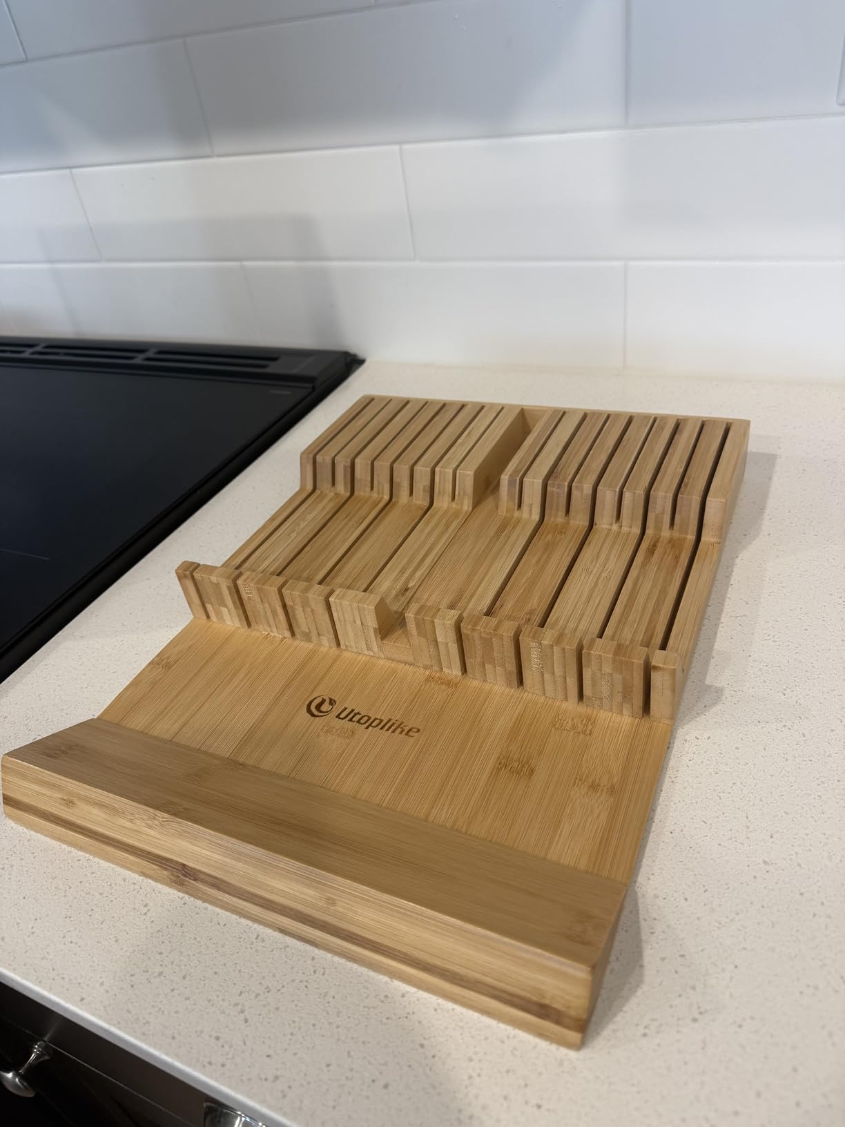 Utoplike In-drawer Knife Block Bamboo Kitchen Knives Drawer Organizer Large customer photo 1