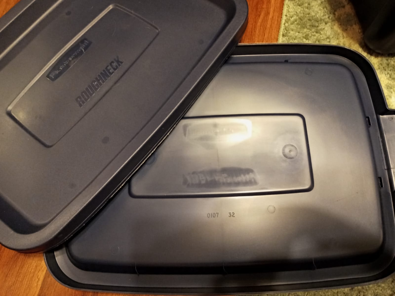 Rubbermaid Roughneck Tote 14 Gal, 6 Pack, Made in USA, Dark Indigo Metallic, Rugged Plastic Stackable Storage Bins with Lids and Handles customer photo 1