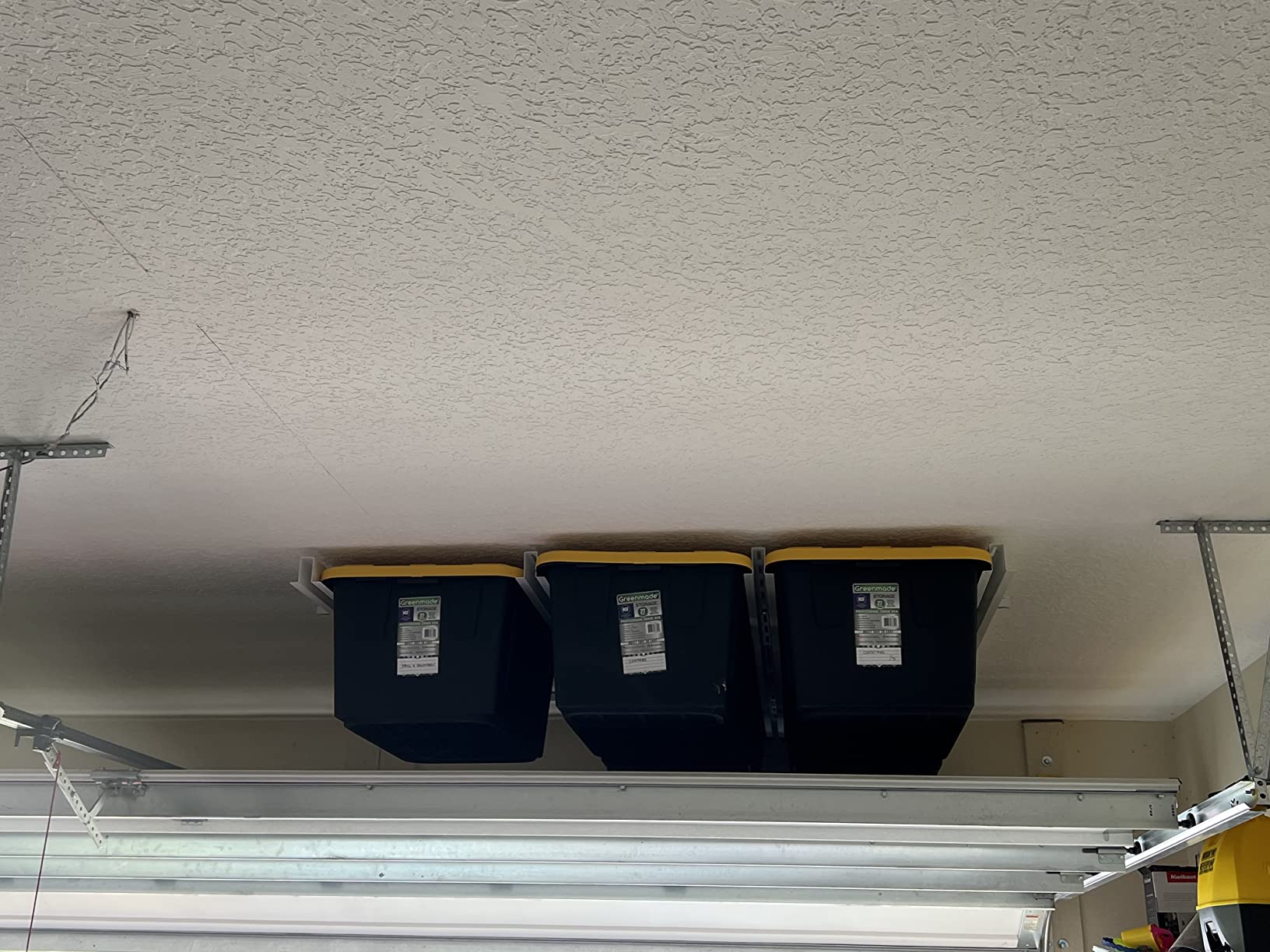 E-Z Garage Storage Tote Slide PRO – Made in USA Ceiling Tote Rack, 15 Totes customer photo 2