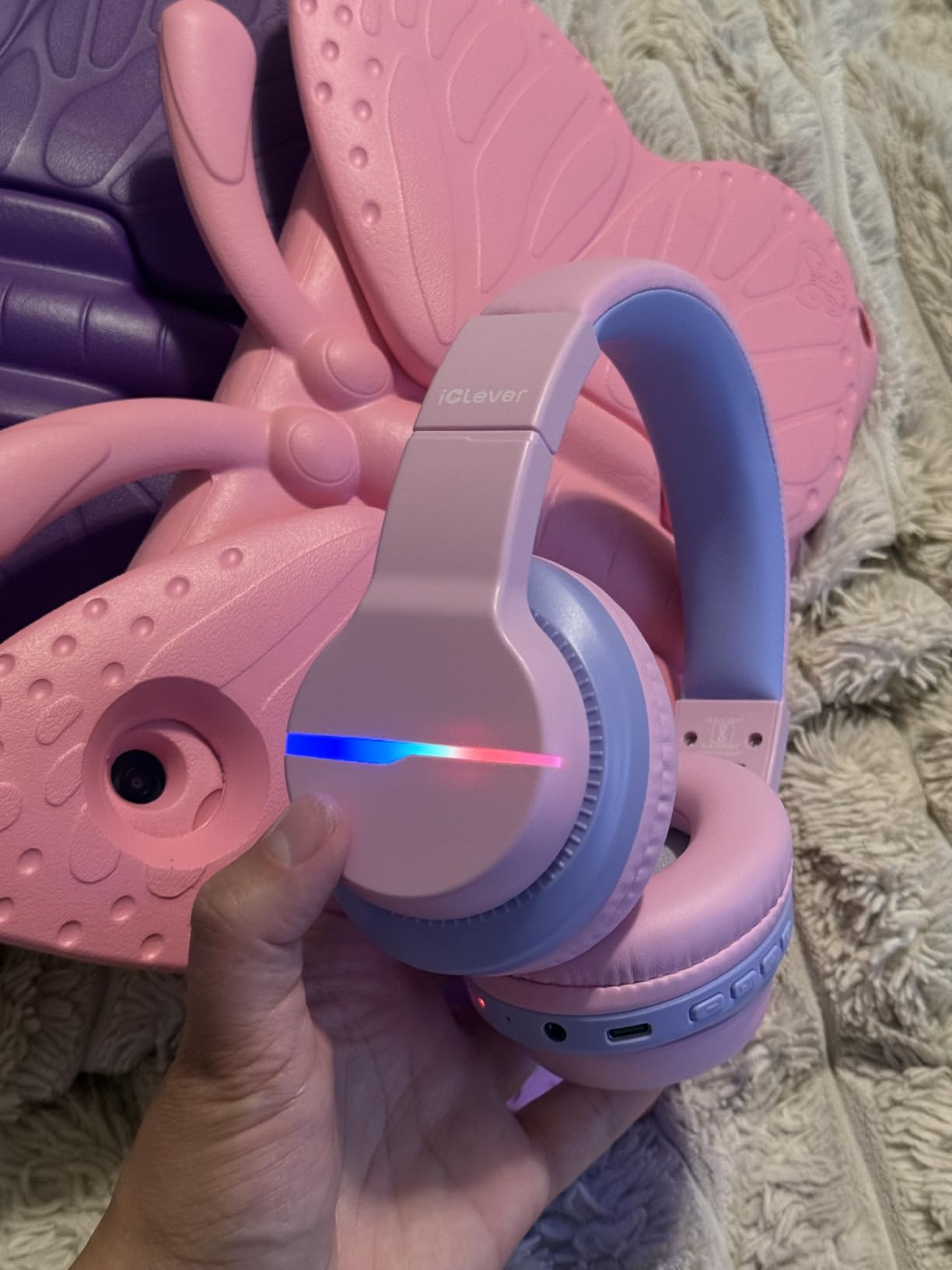 iClever BTH12 Kids Bluetooth Headphones 85H Playtime with LED Lights Travel | SafeSound Tech, Stereo Sound, USB C Charging AUX Cable Over Ear Built-in Mic, Kids Wireless Headphones for Toddler Boys Girls customer photo 2
