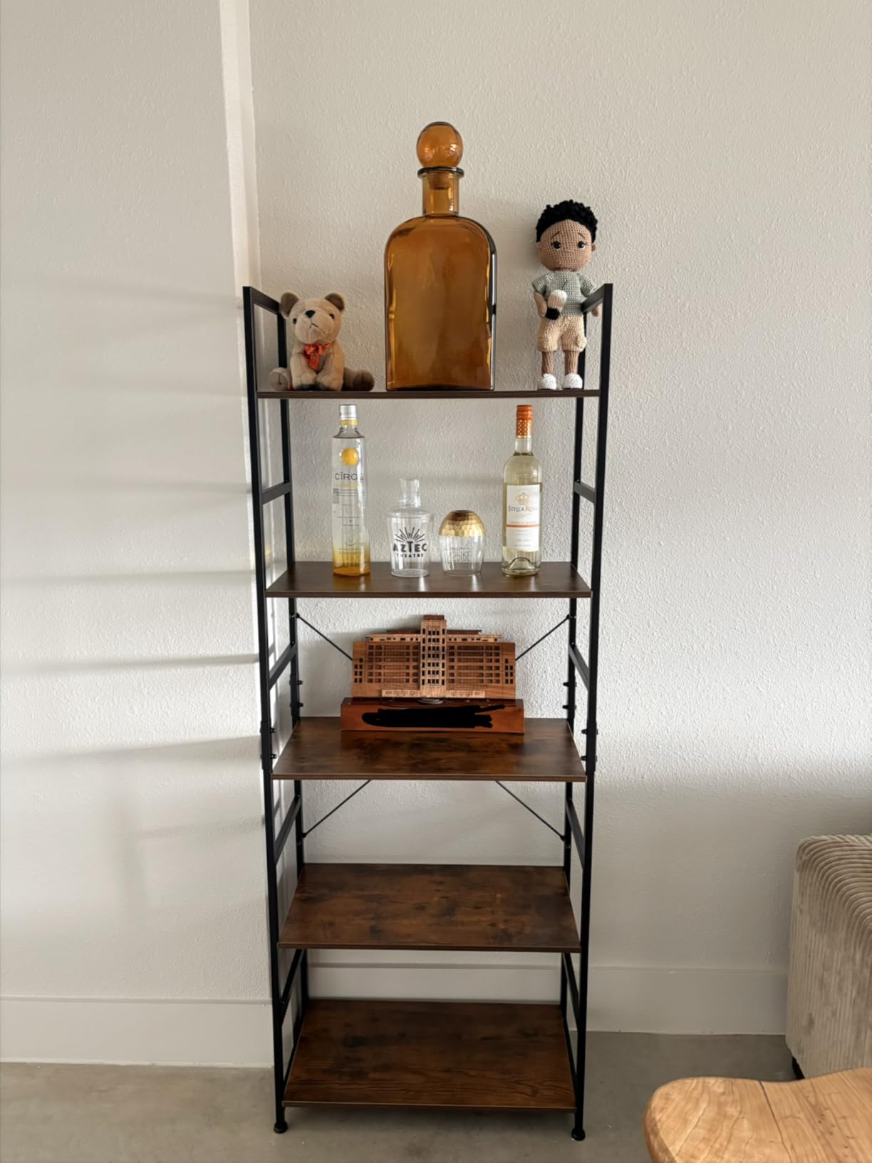 NUMENN 5 Tier Bookshelf, Tall Freestanding Open Storage Bookcase, Vintage customer photo 2