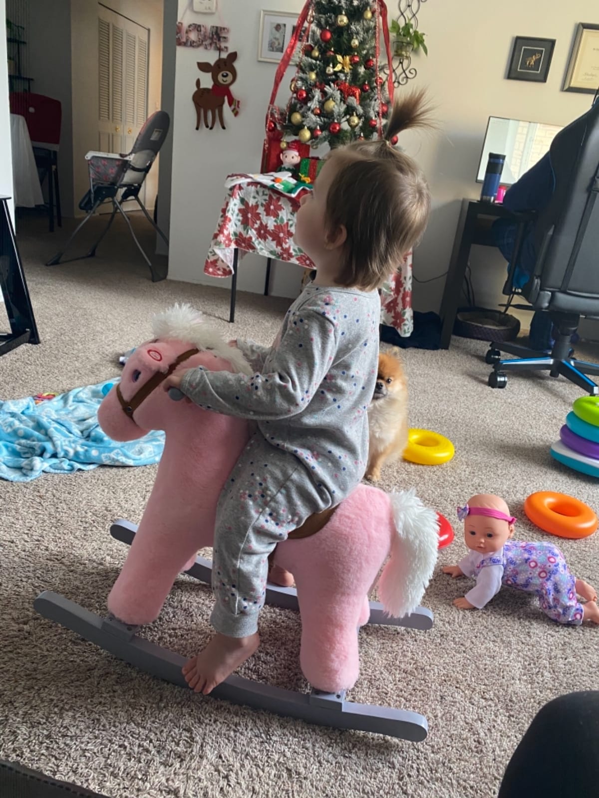 Qaba Kids Rocking Horse with Bear Toy Fun Realistic Sounds Toddler Brown customer photo 2