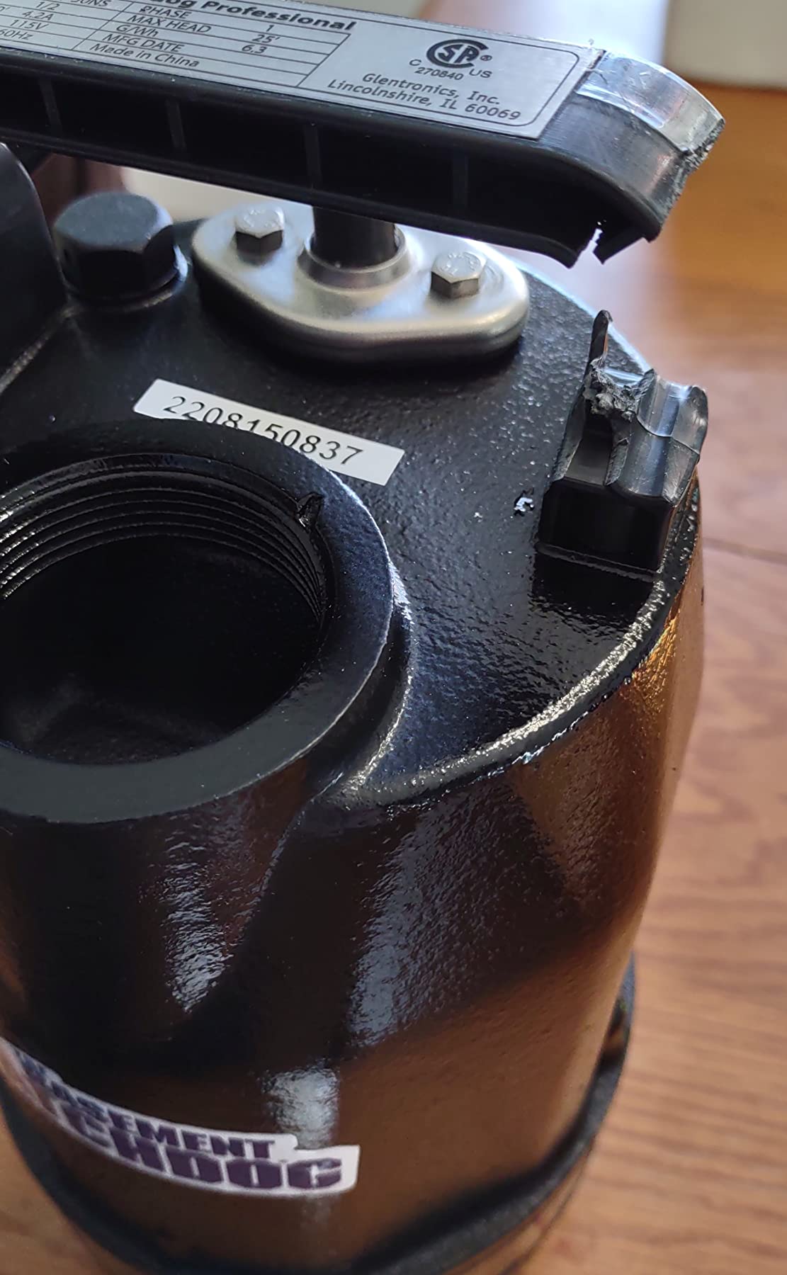 The Basement Watchdog Cast-Iron ½ HP Submersible Sump Pump w/Copper-Wound PSC Motor for Narrow Pits - 4,400 GPH - Caged Dual Float Switch (SIT-50D) customer photo 2