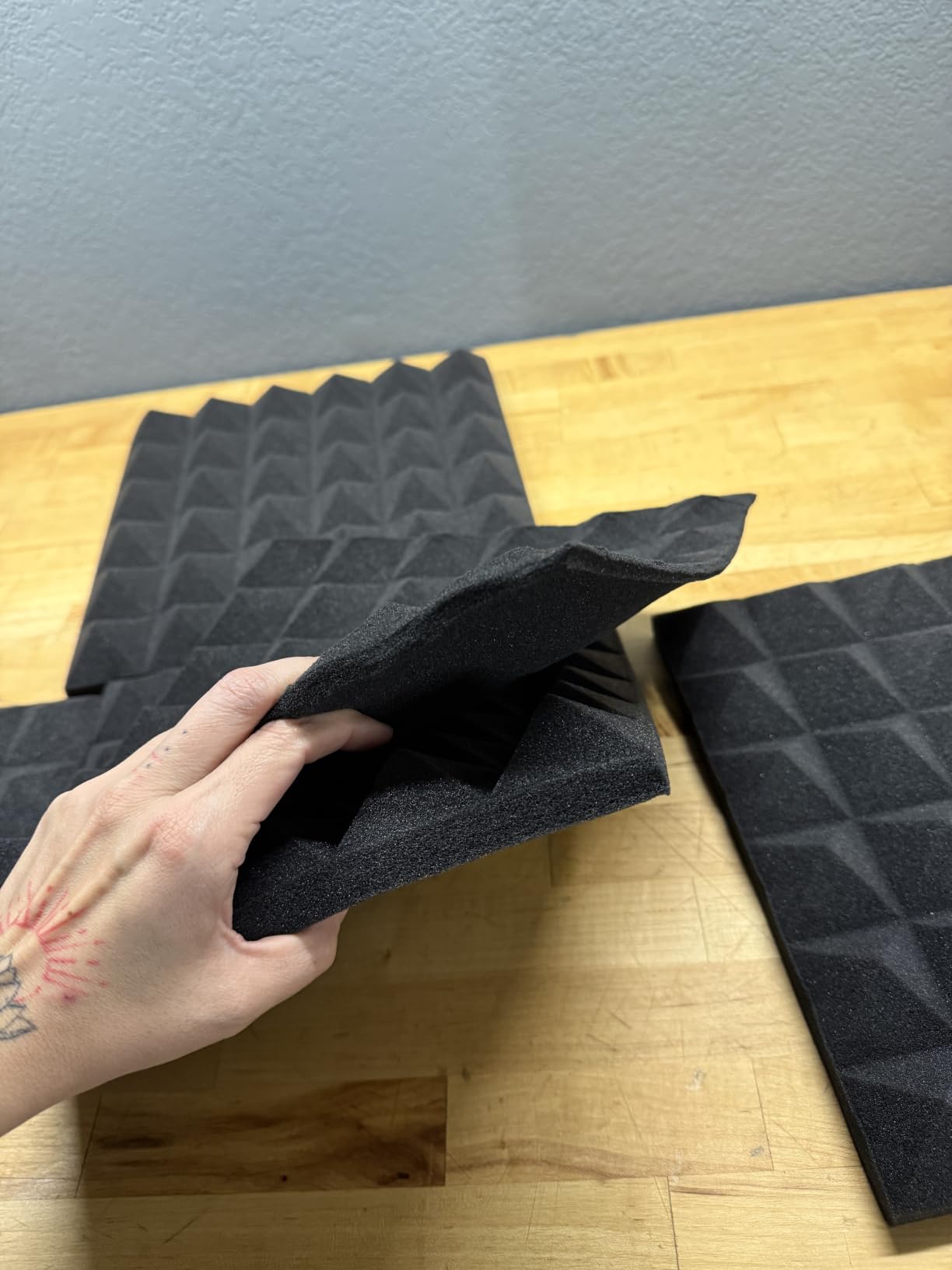 24 Pack 2” Thick Pyramid Acoustic Foam, Sound Proof Foam Panels for Walls | High NRC Echo Control, 24 Sq Ft Coverage, 25kg/m³ High Density Foam, Flame Retardant Certified, Recording & Home Studio Ready customer photo 2